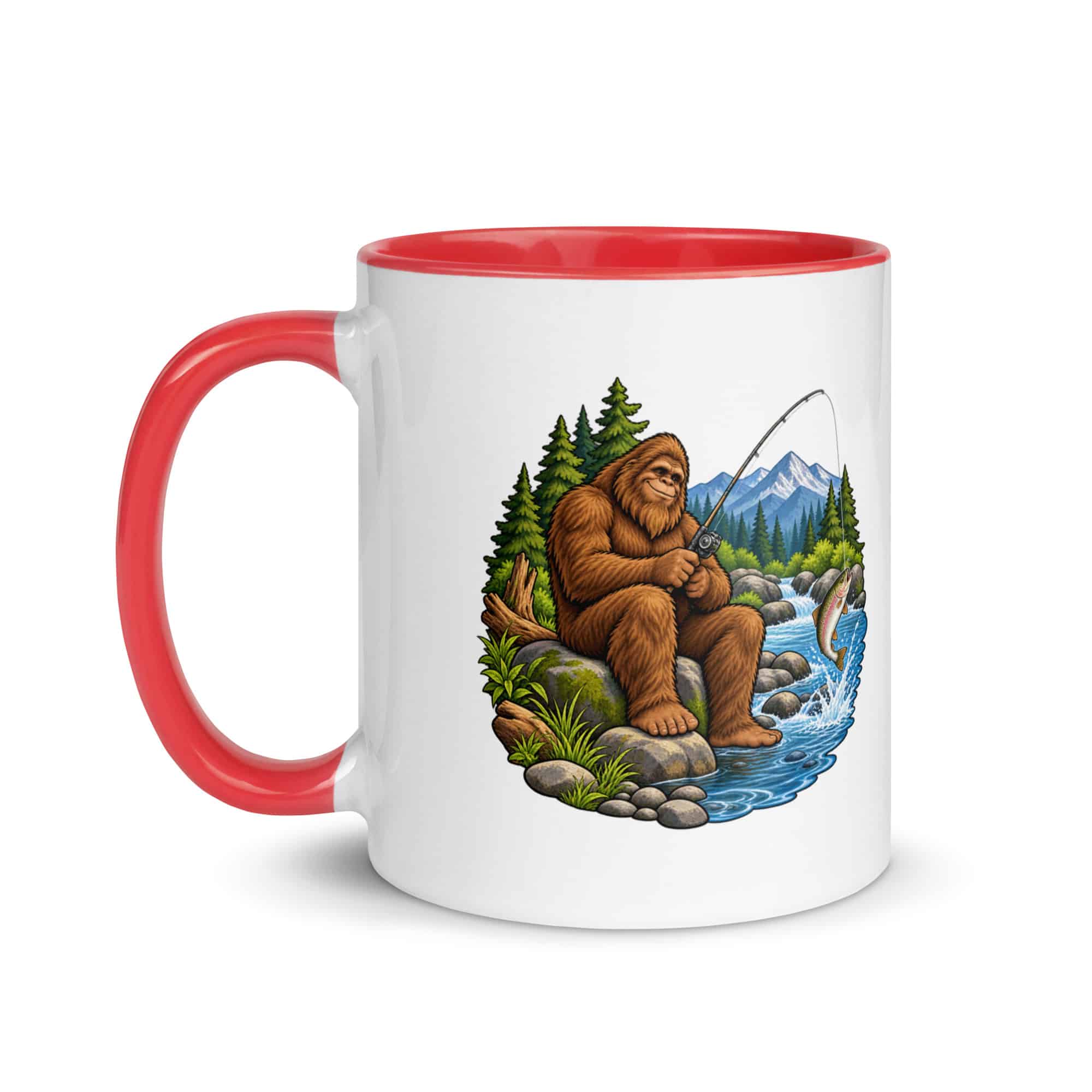 Fishing Bigfoot Color Inside Mug