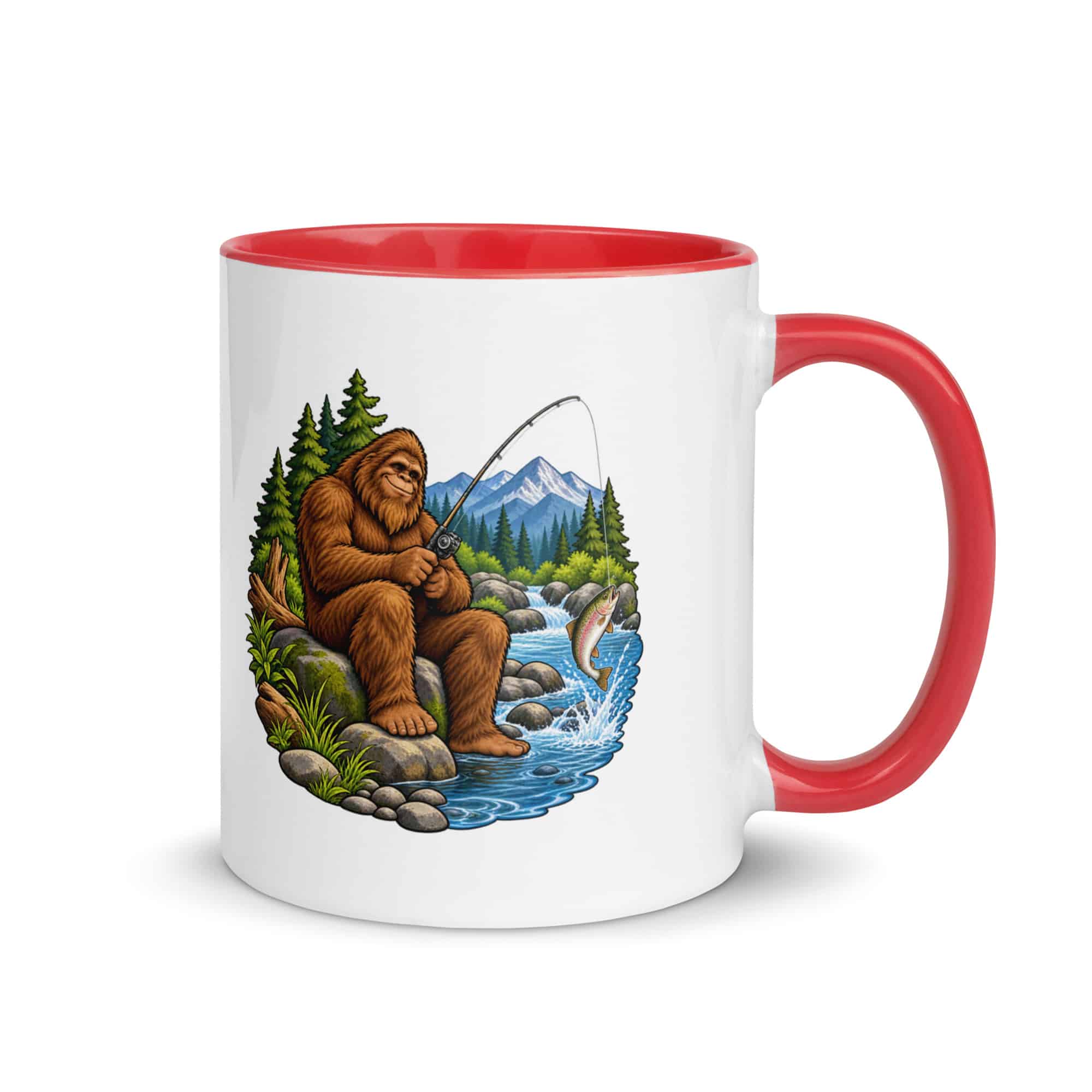 Fishing Bigfoot Color Inside Mug