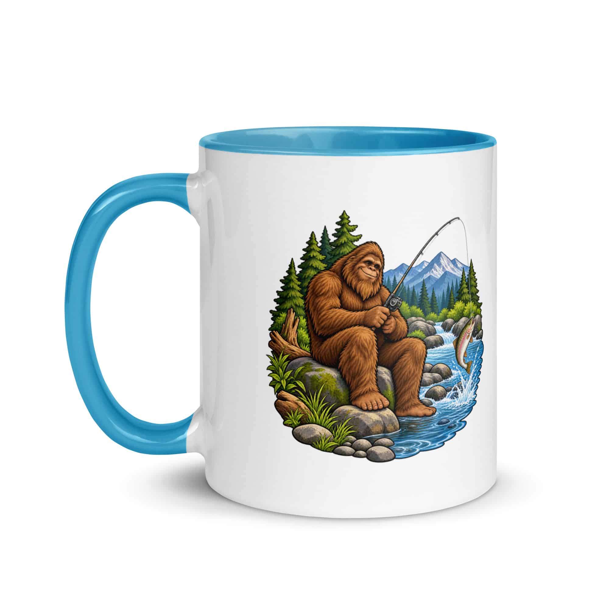 Fishing Bigfoot Color Inside Mug