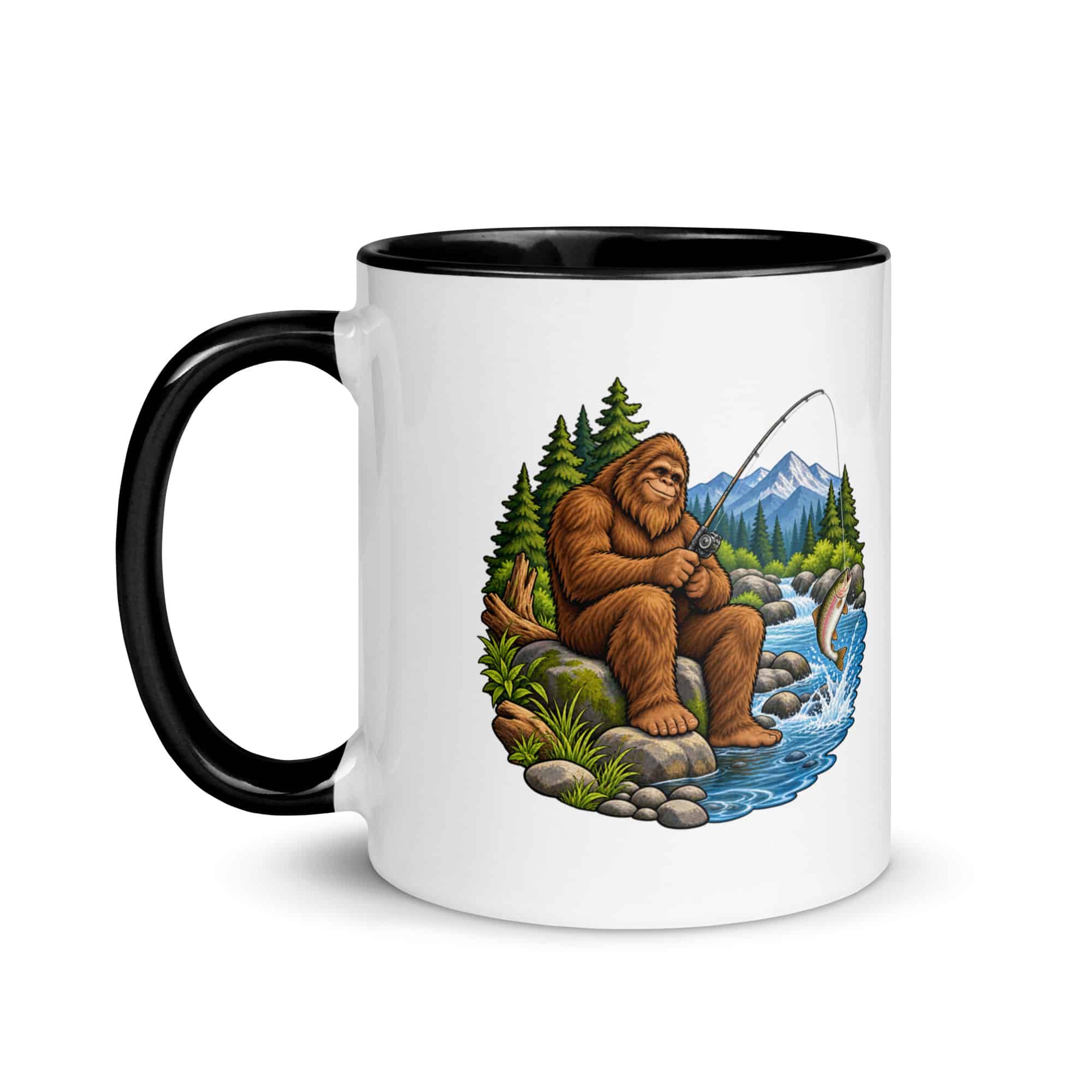 Fishing Bigfoot Color Inside Mug