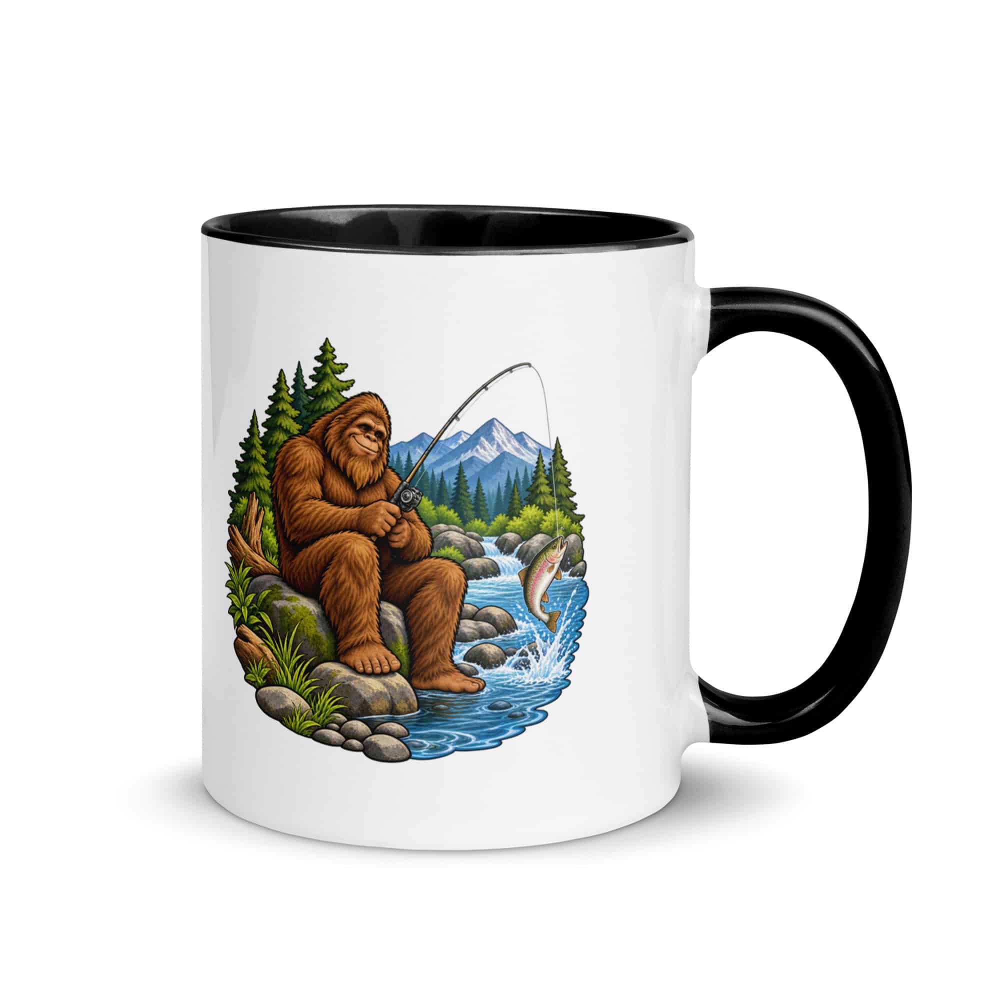 Fishing Bigfoot Color Inside Mug