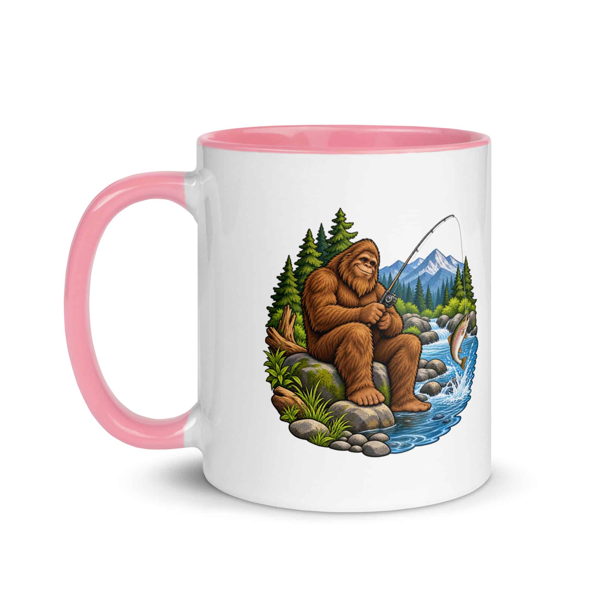 Fishing Bigfoot Color Inside Mug