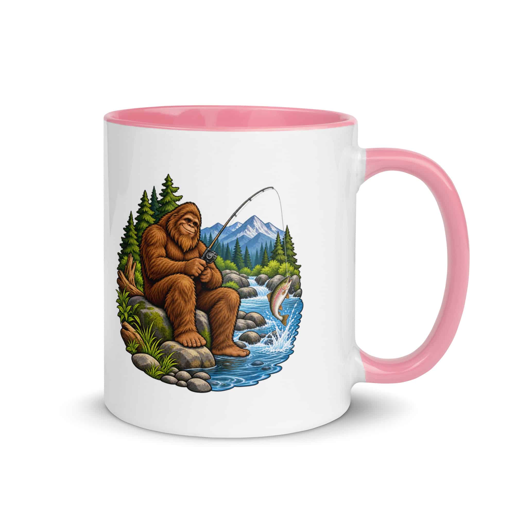 Fishing Bigfoot Color Inside Mug