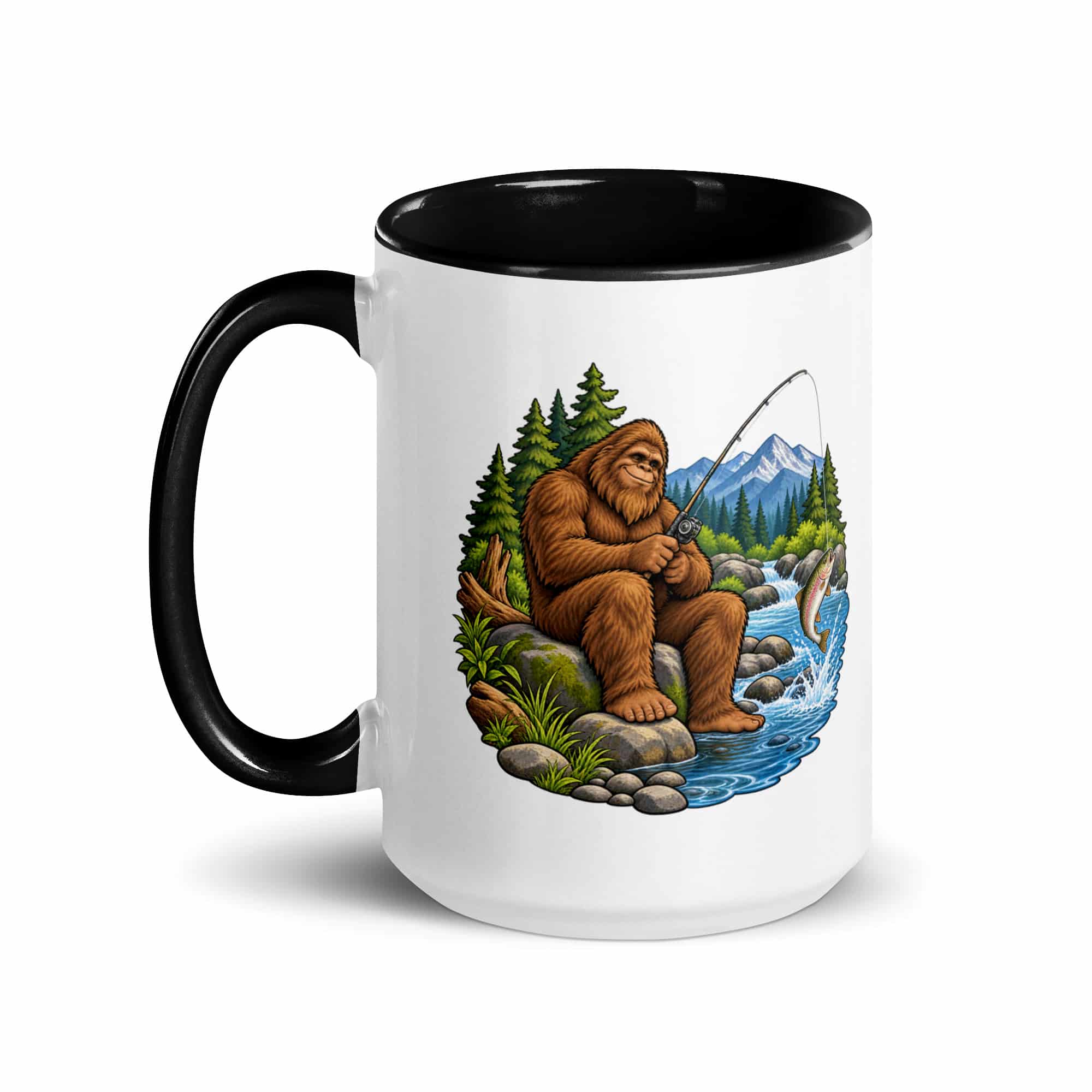 Fishing Bigfoot Color Inside Mug