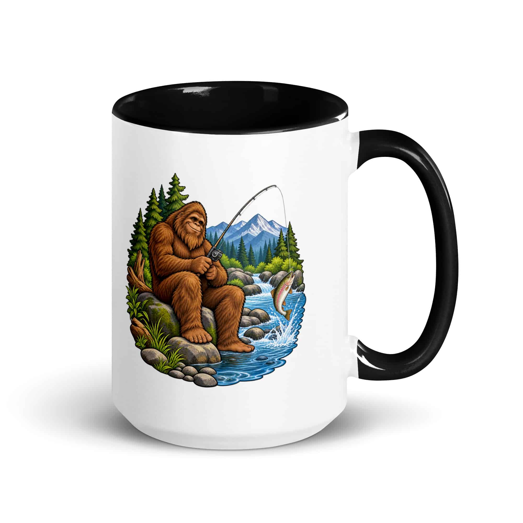 Fishing Bigfoot Color Inside Mug