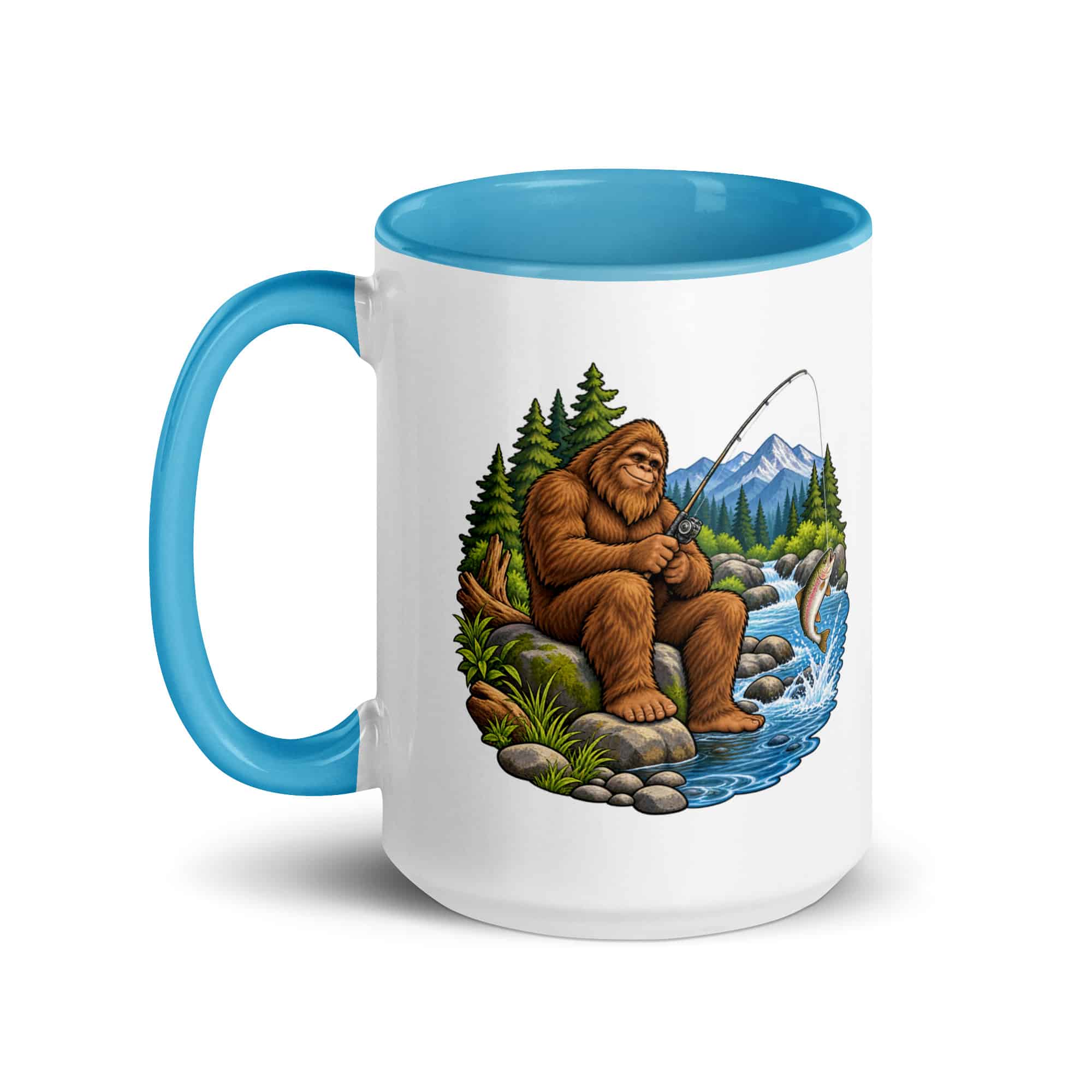 Fishing Bigfoot Color Inside Mug