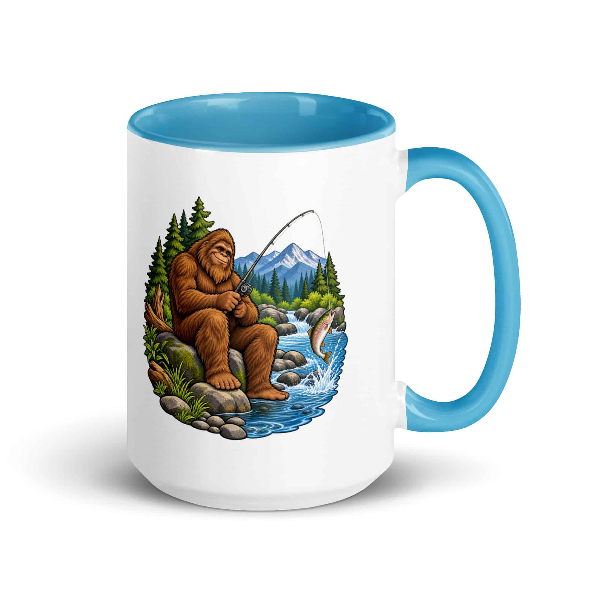Fishing Bigfoot Color Inside Mug