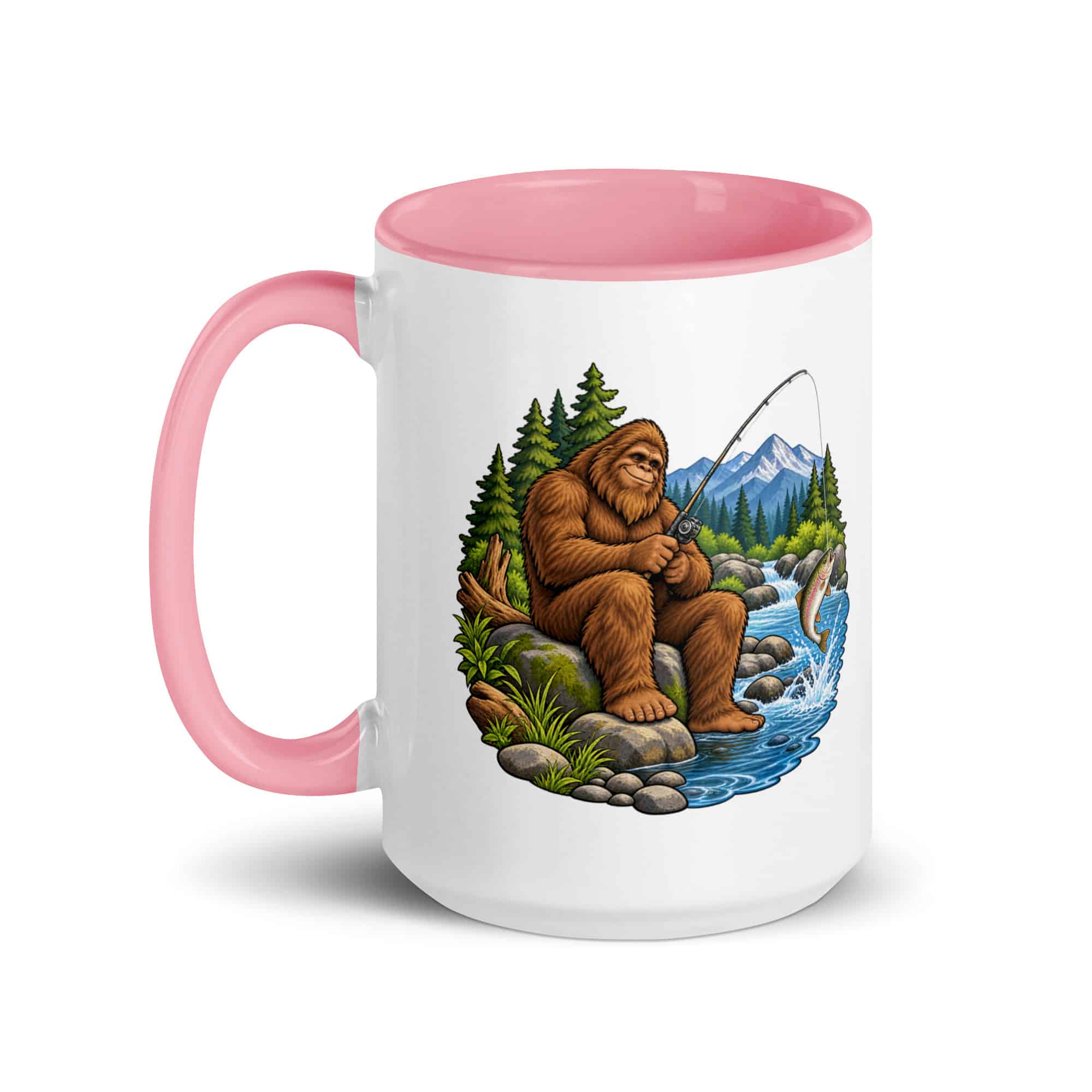 Fishing Bigfoot Color Inside Mug