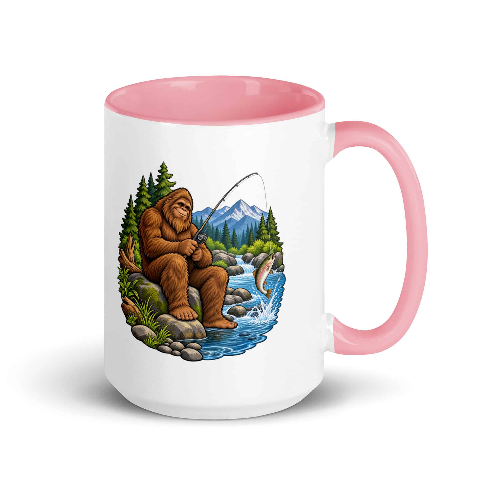 Fishing Bigfoot Color Inside Mug