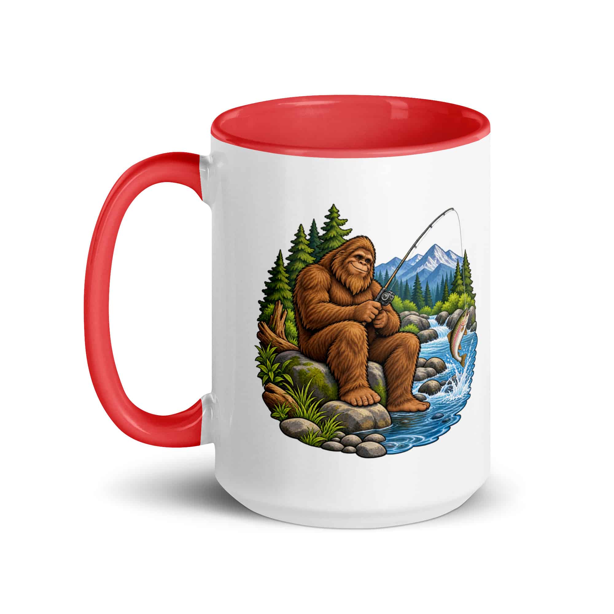 Fishing Bigfoot Color Inside Mug