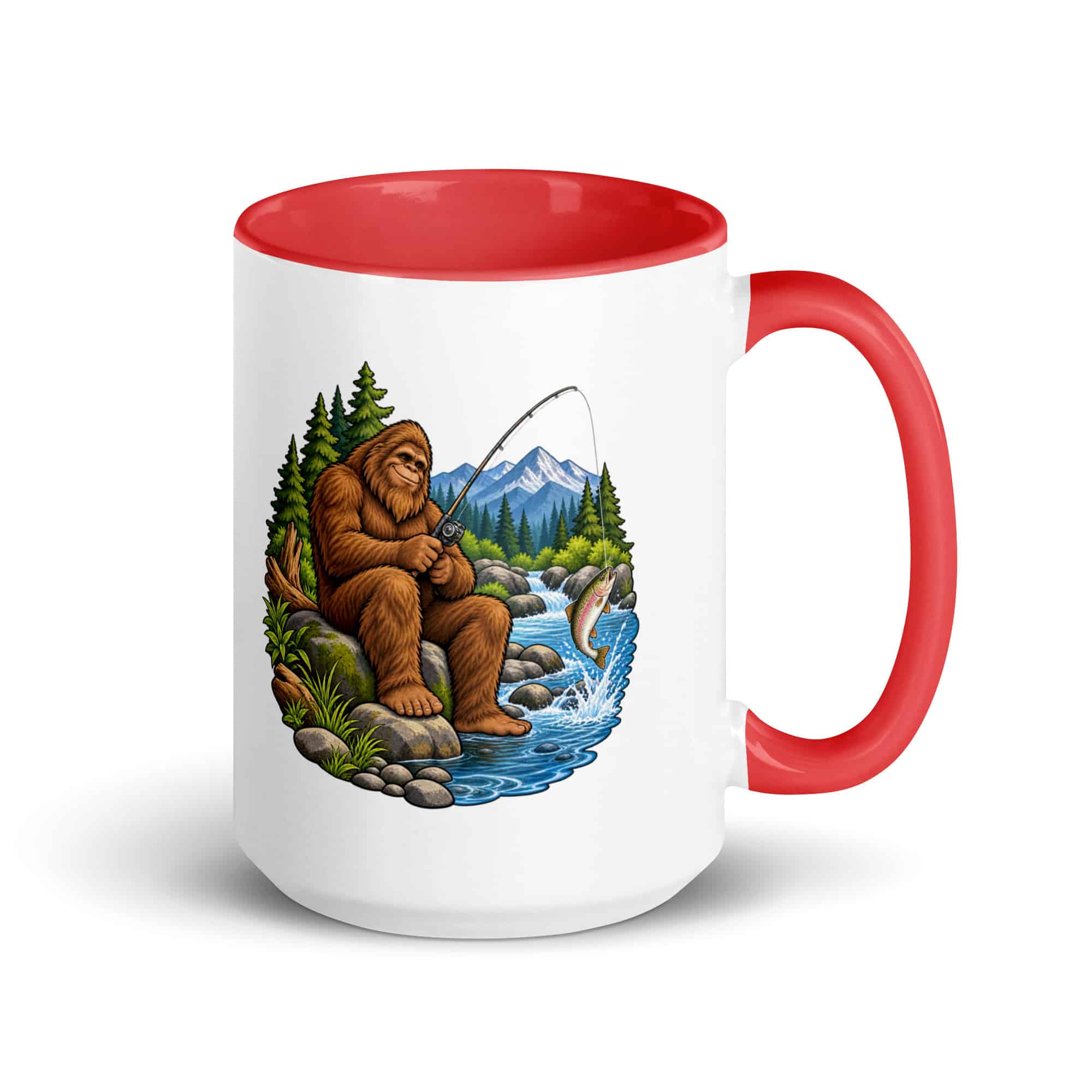 Fishing Bigfoot Color Inside Mug