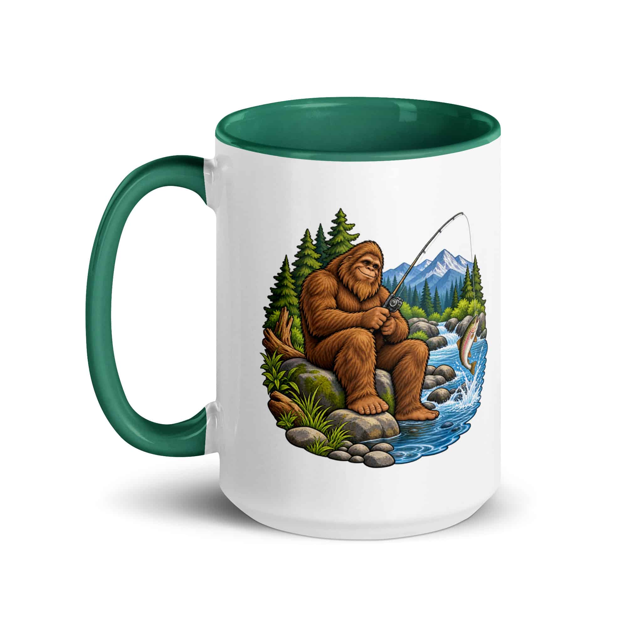 Fishing Bigfoot Color Inside Mug