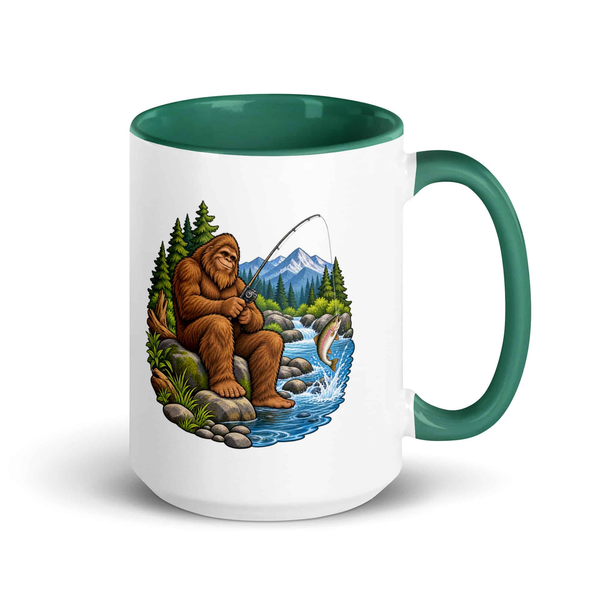 Fishing Bigfoot Color Inside Mug