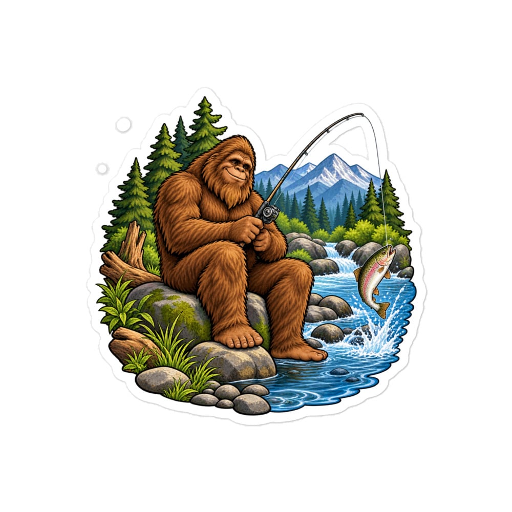Bigfoot Creekside Fishing Vinyl Sticker