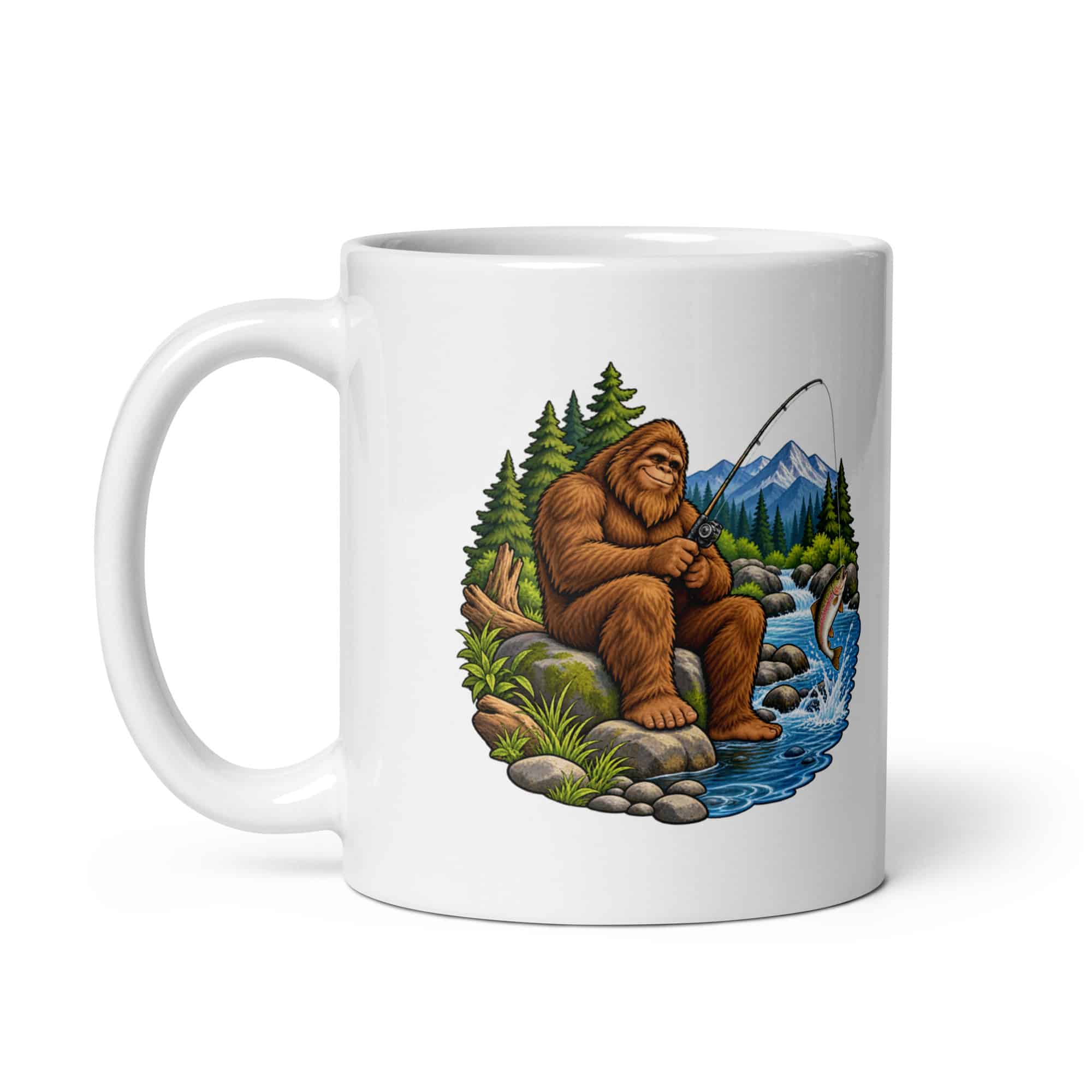 Bigfoot Creekside Fishing White Ceramic Coffee Mug