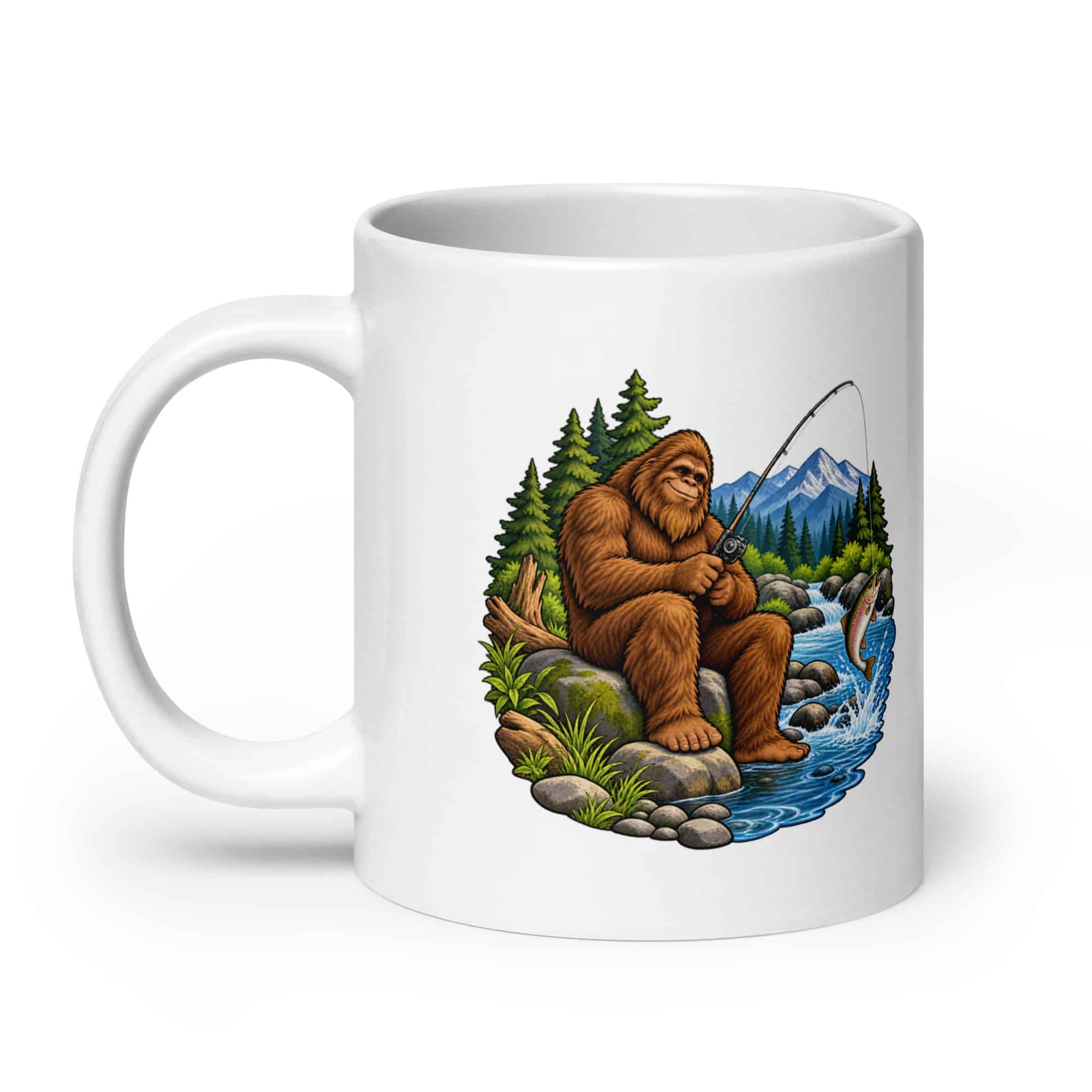 Bigfoot Creekside Fishing White Ceramic Coffee Mug