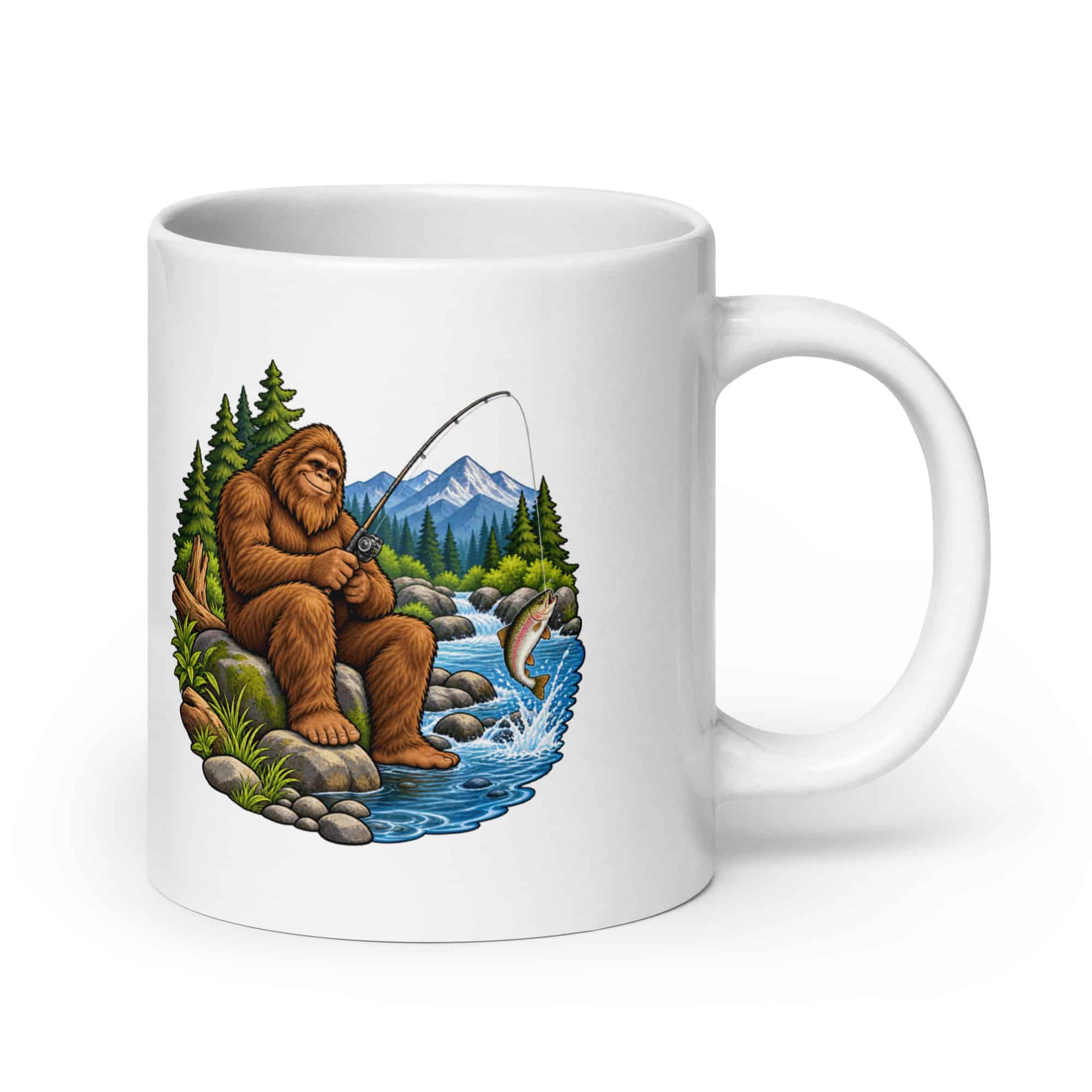 Bigfoot Creekside Fishing White Ceramic Coffee Mug