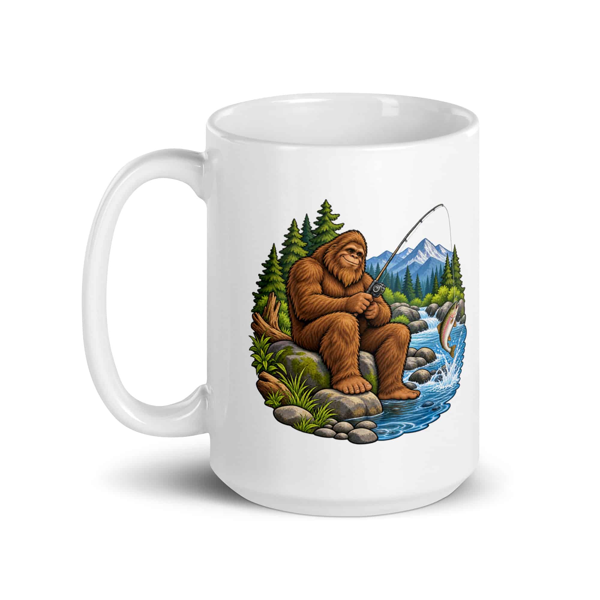 Bigfoot Creekside Fishing White Ceramic Coffee Mug