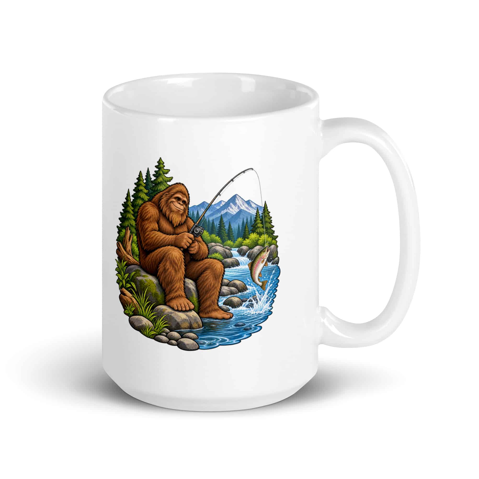 Bigfoot Creekside Fishing White Ceramic Coffee Mug