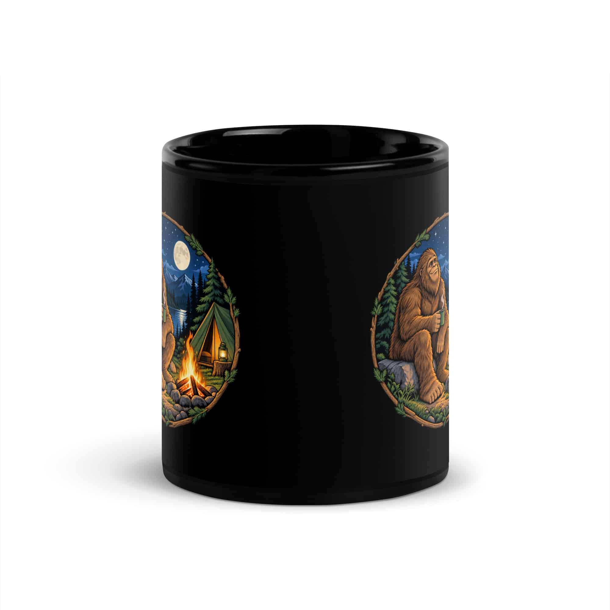 Campfire Bigfoot Black Mug