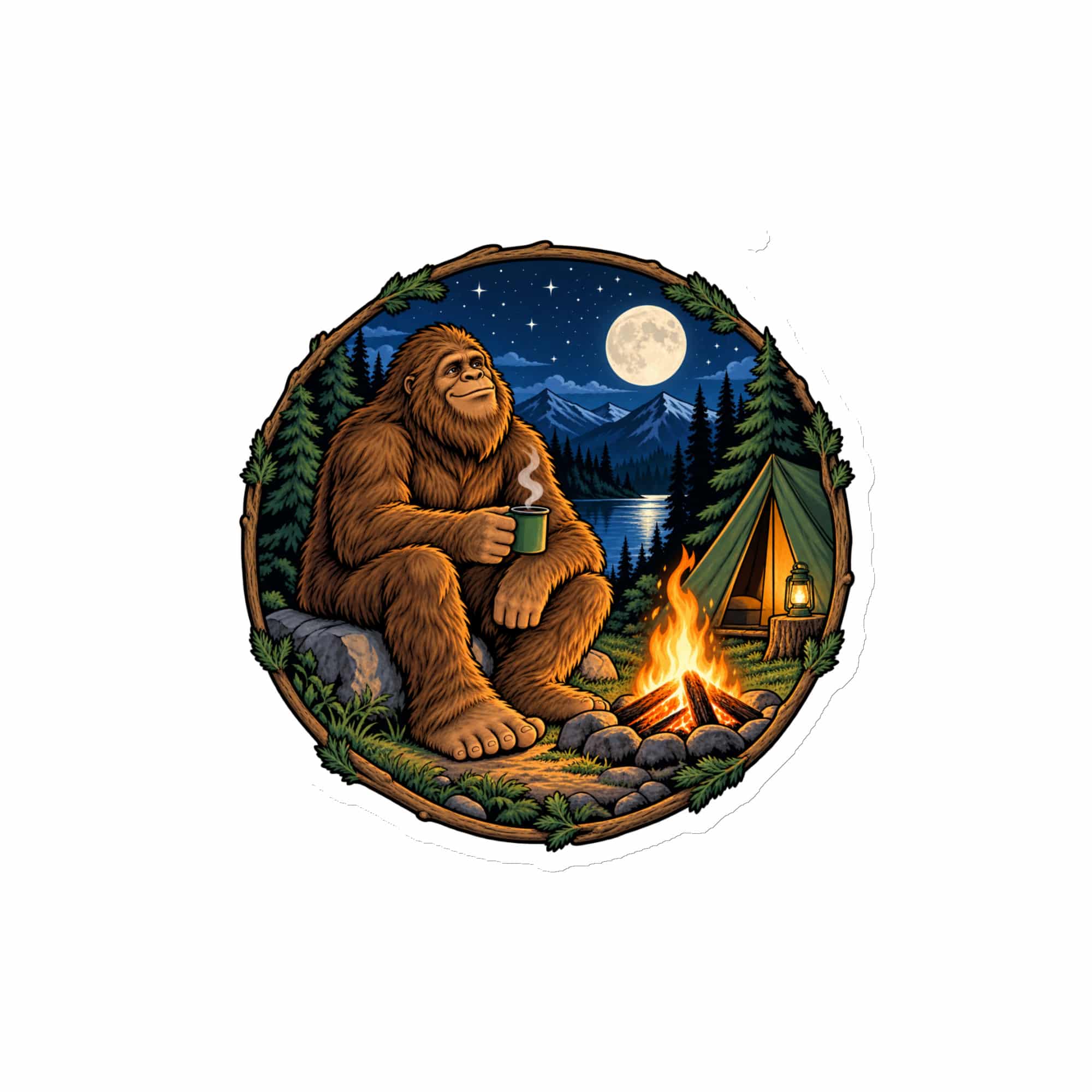 Bigfoot Campfire Coffee Die-Cut Magnet