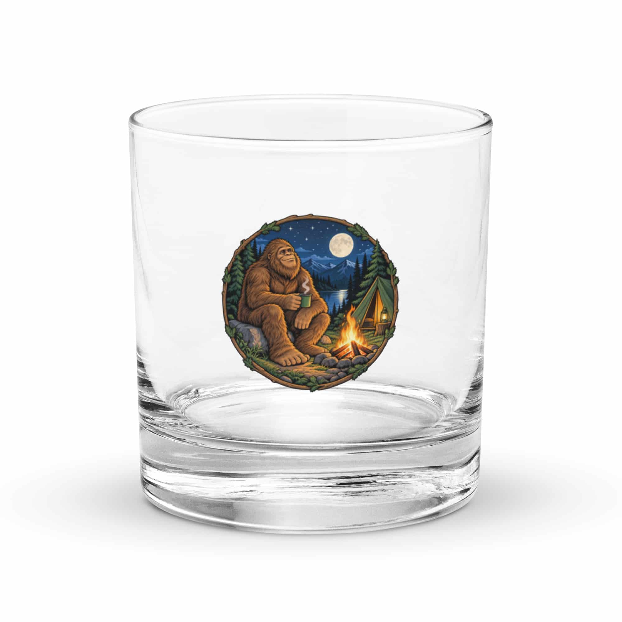 Moonlit Campfire Bigfoot Rocks Glass