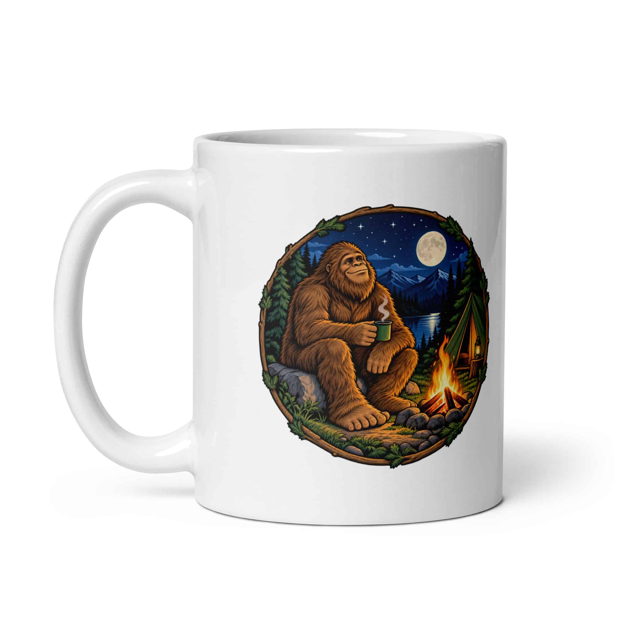 Bigfoot Campfire Coffee White Ceramic Coffee Mug