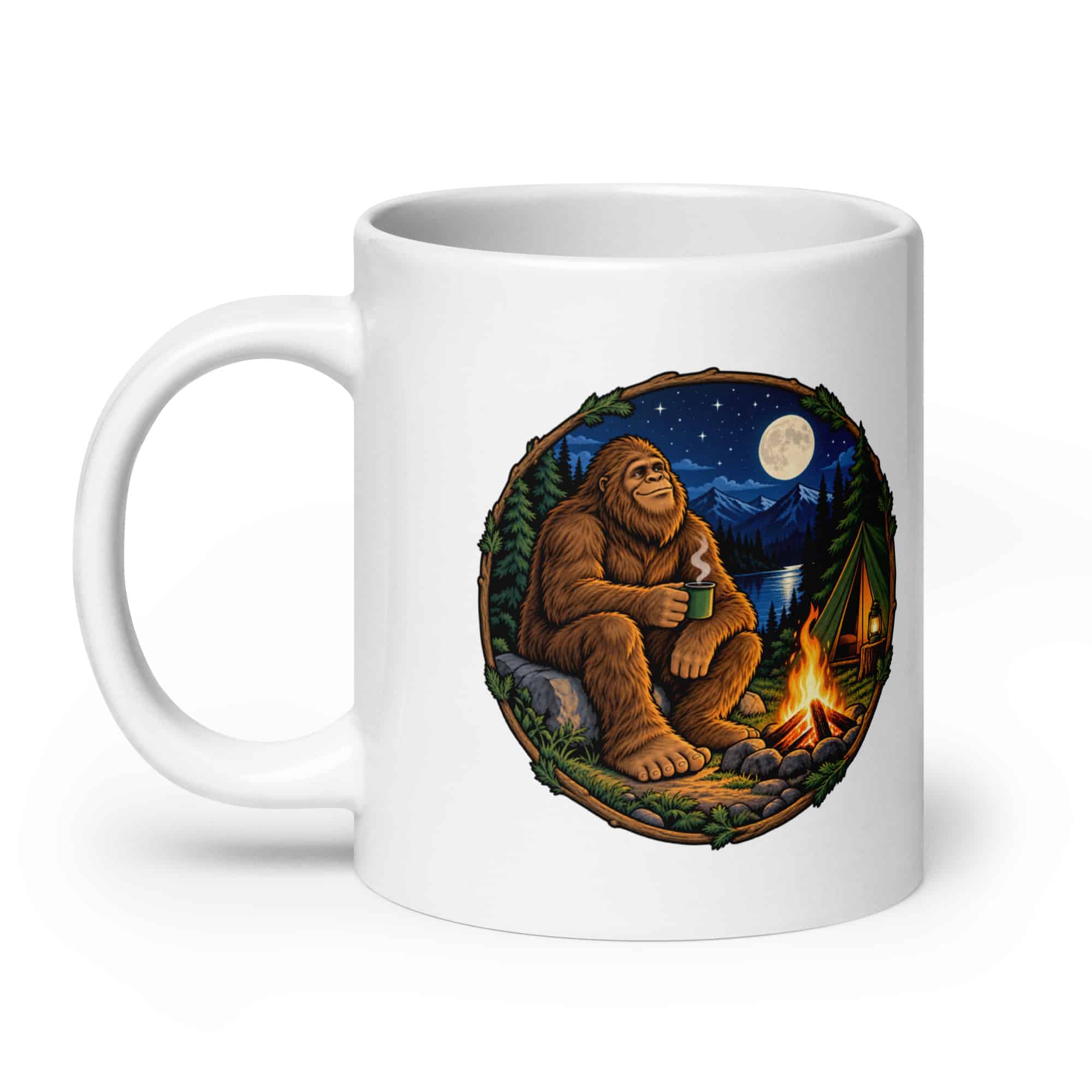 Bigfoot Campfire Coffee White Ceramic Coffee Mug