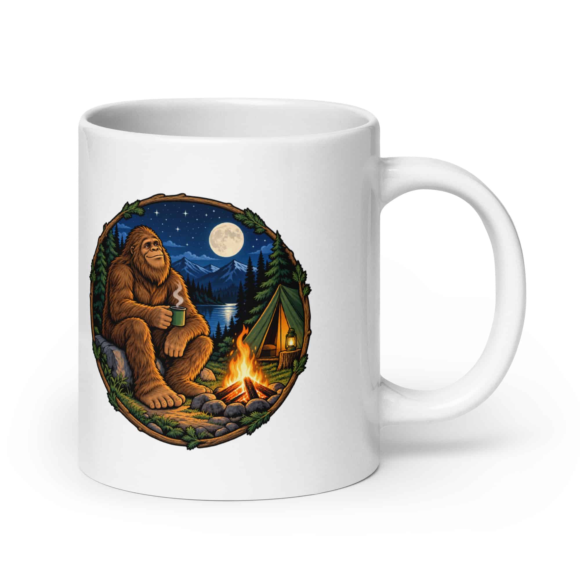 Bigfoot Campfire Coffee White Ceramic Coffee Mug