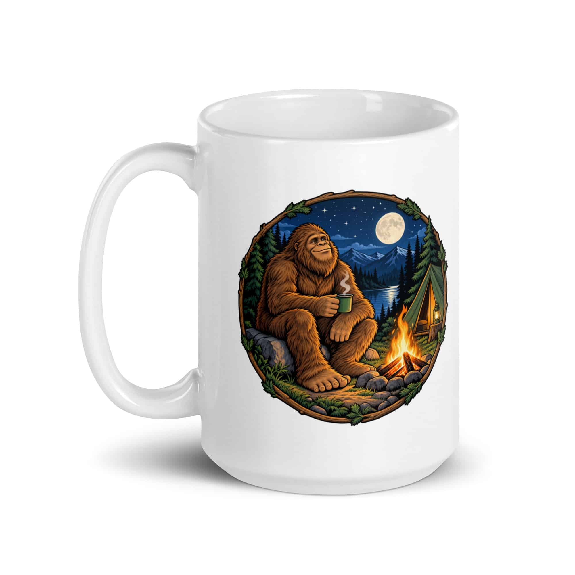 Bigfoot Campfire Coffee White Ceramic Coffee Mug