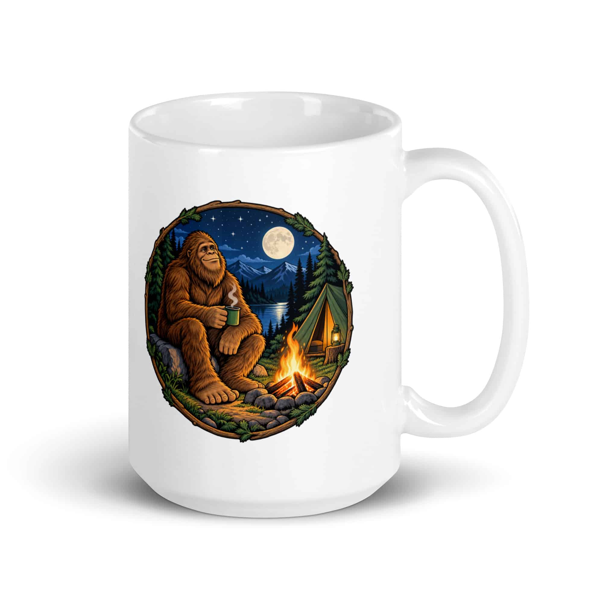 Bigfoot Campfire Coffee White Ceramic Coffee Mug
