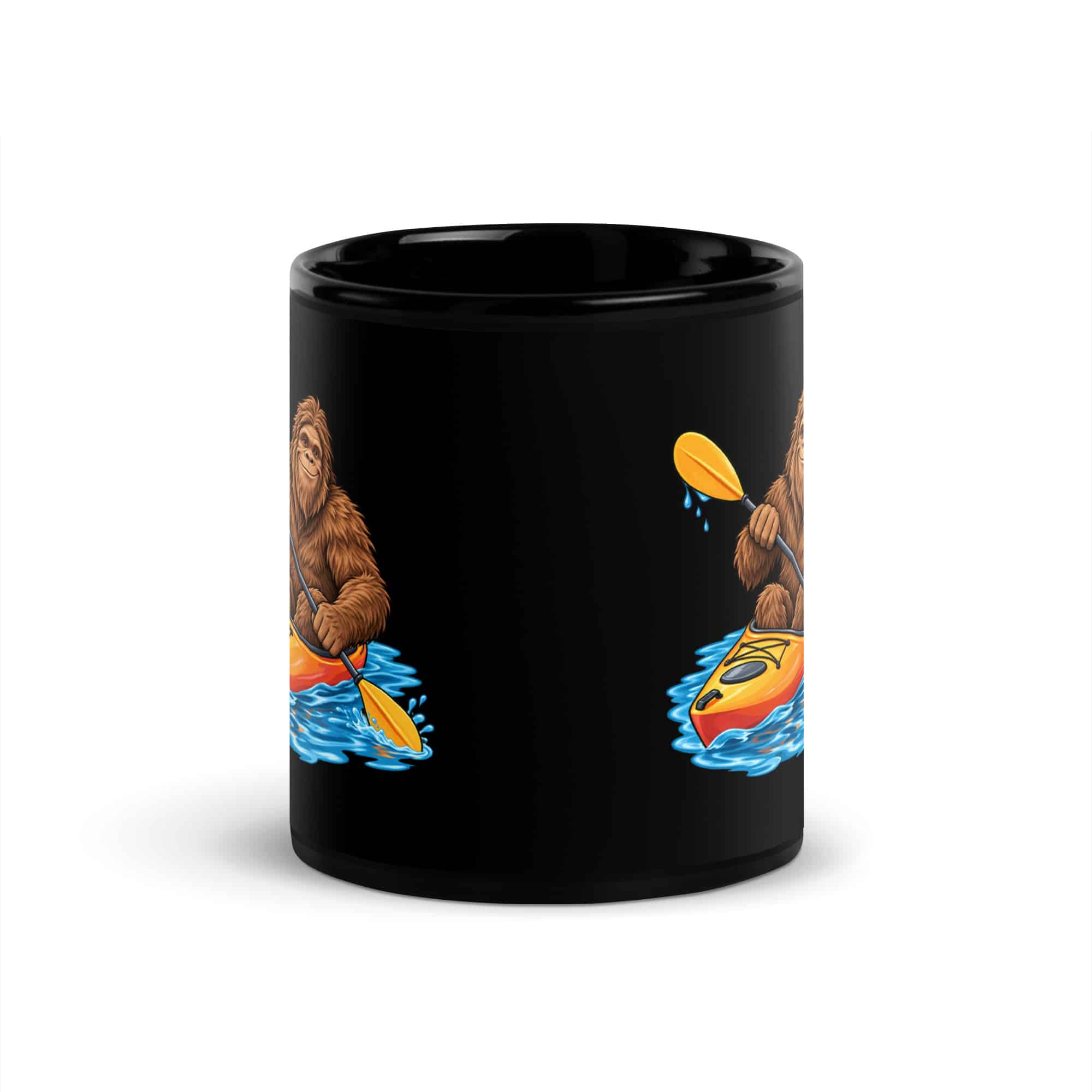 Kayaking Bigfoot Black Mug
