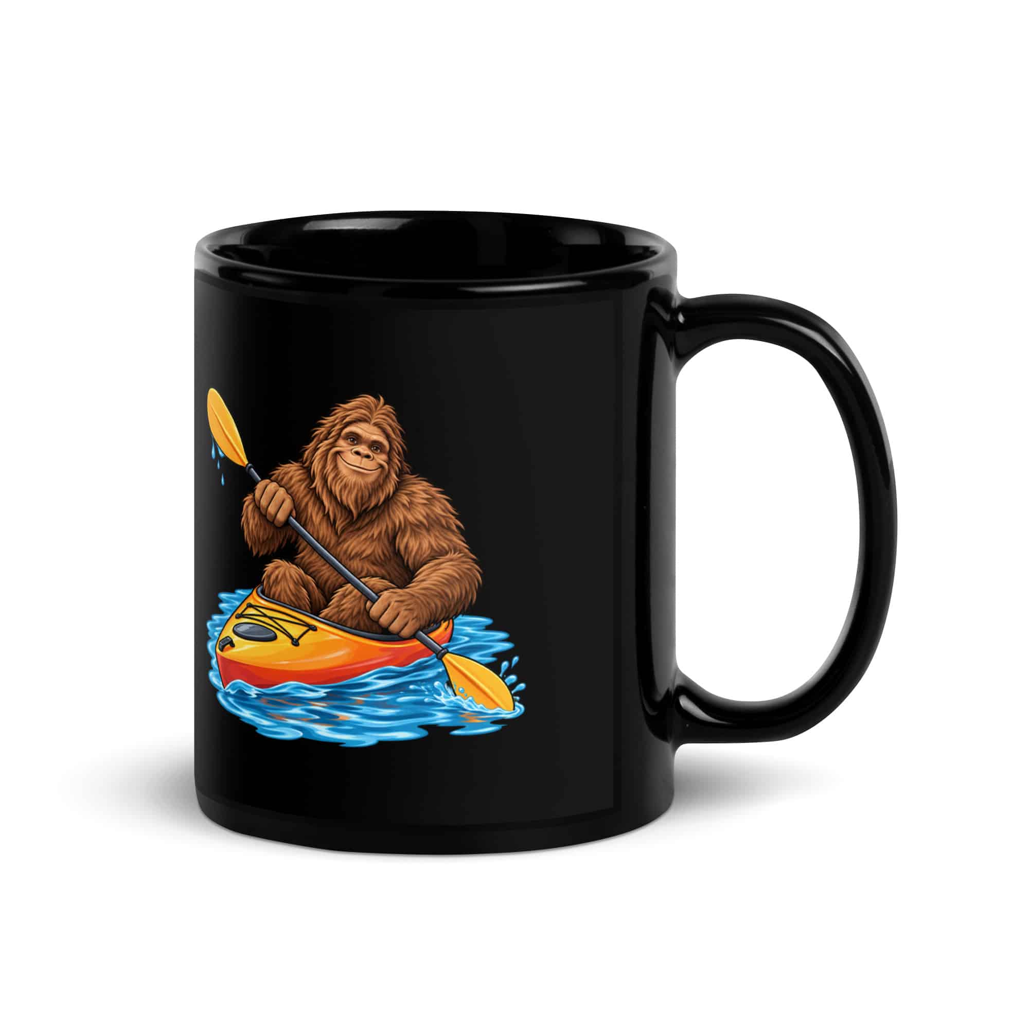 Kayaking Bigfoot Black Mug