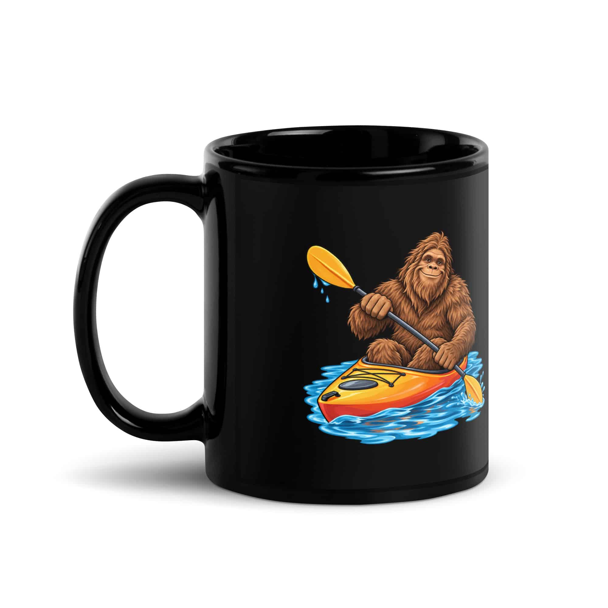 Kayaking Bigfoot Black Mug