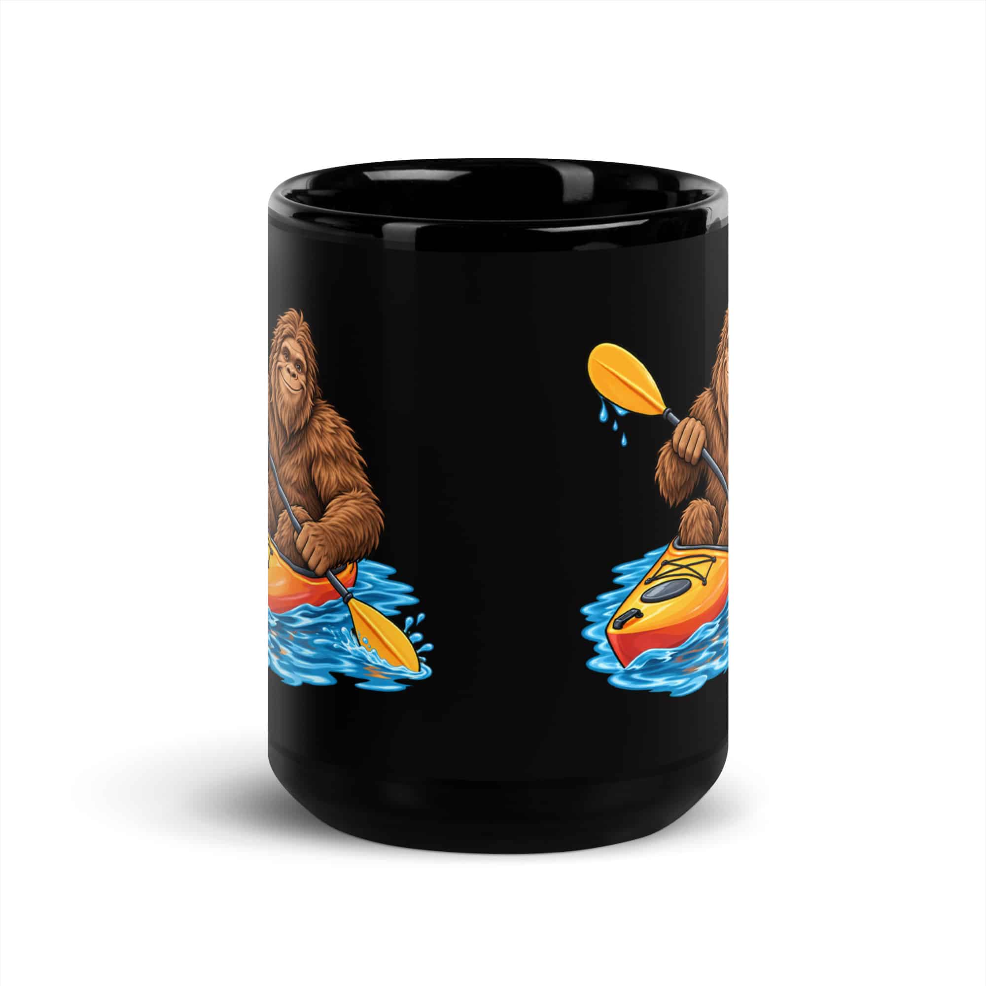 Kayaking Bigfoot Black Mug