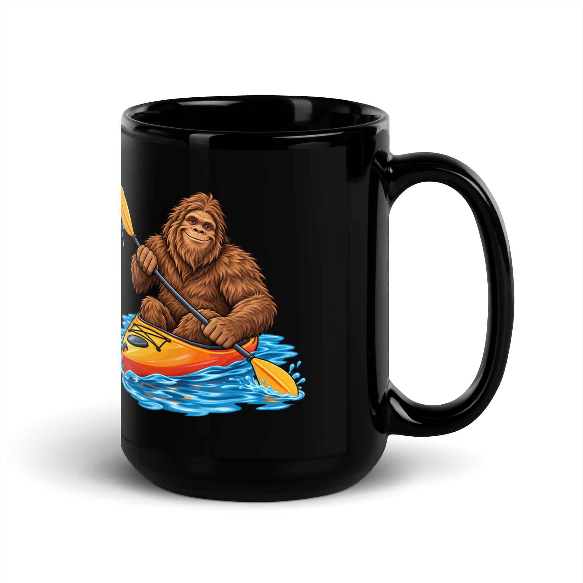 Kayaking Bigfoot Black Mug