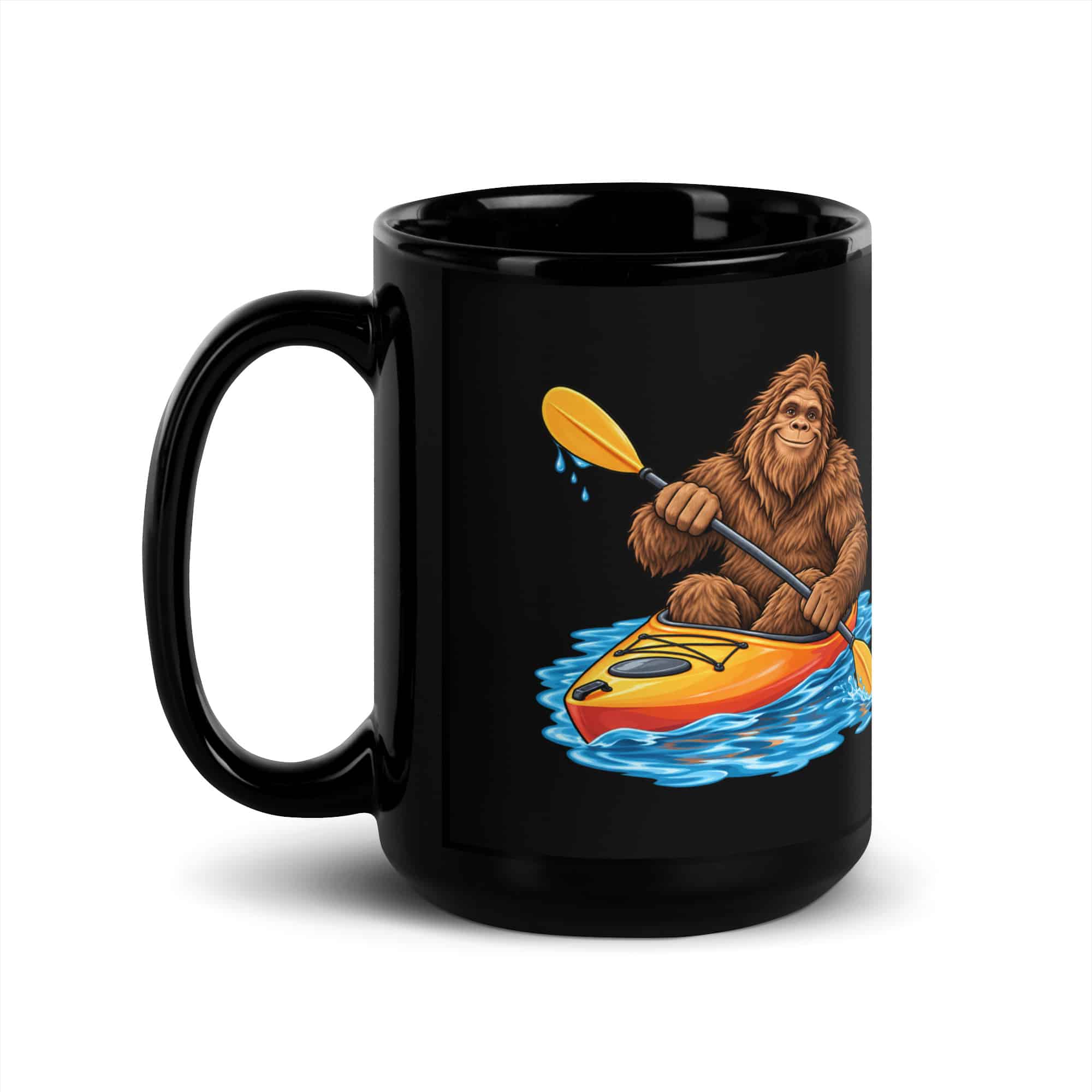 Kayaking Bigfoot Black Mug