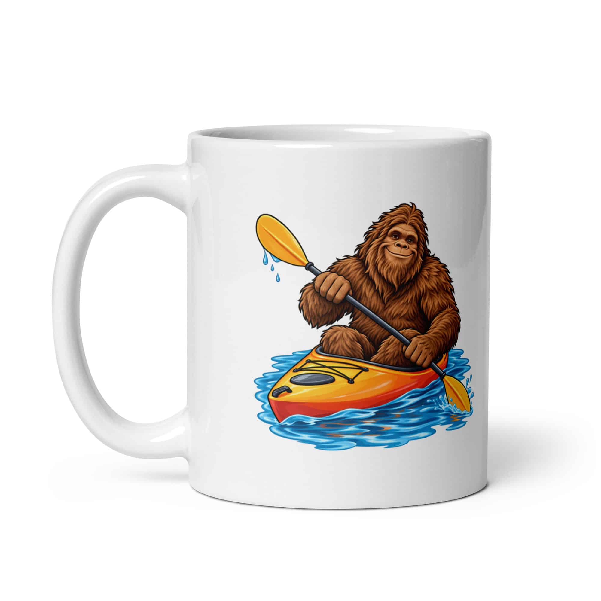 Bigfoot Kayak Adventure White Ceramic Coffee Mug