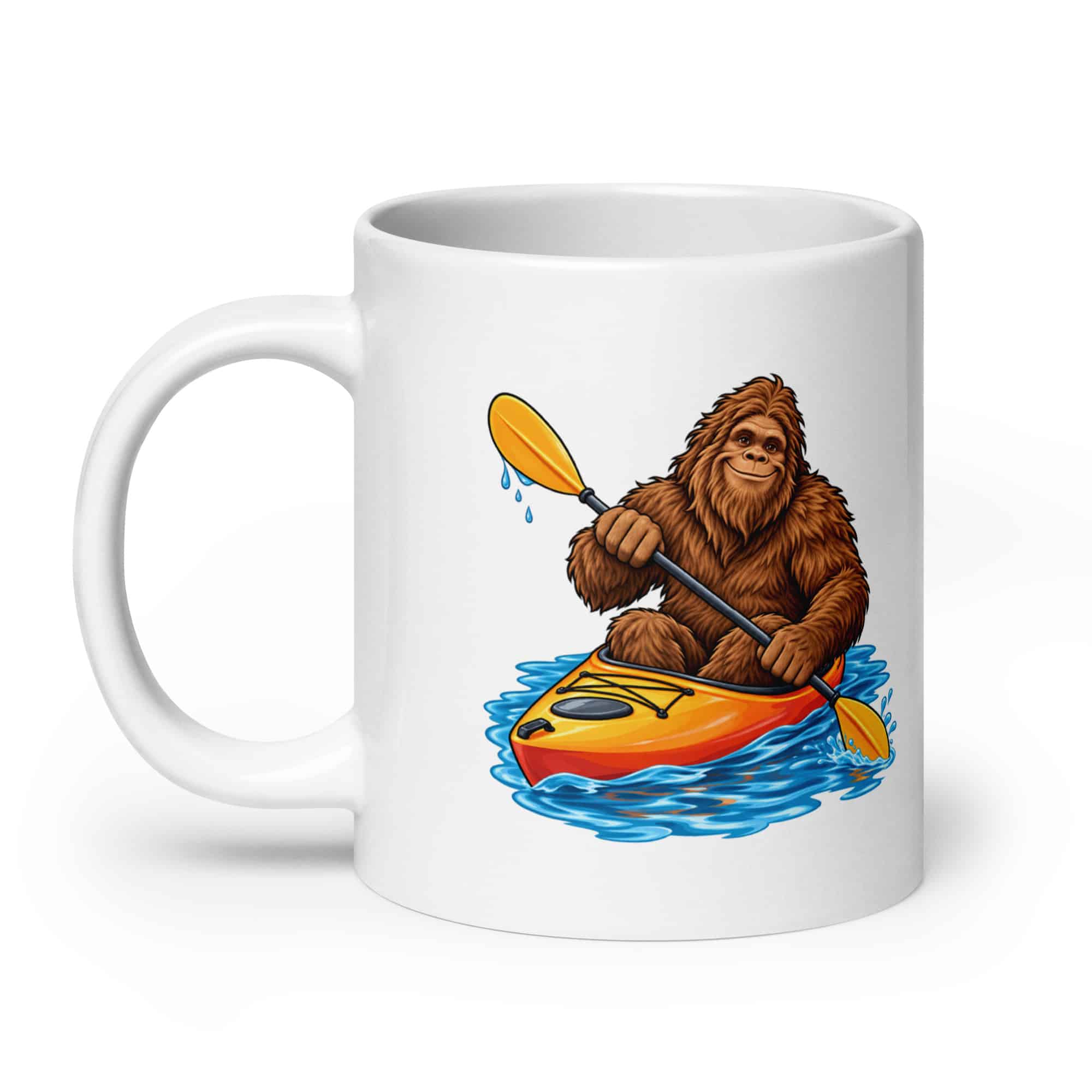 Bigfoot Kayak Adventure White Ceramic Coffee Mug