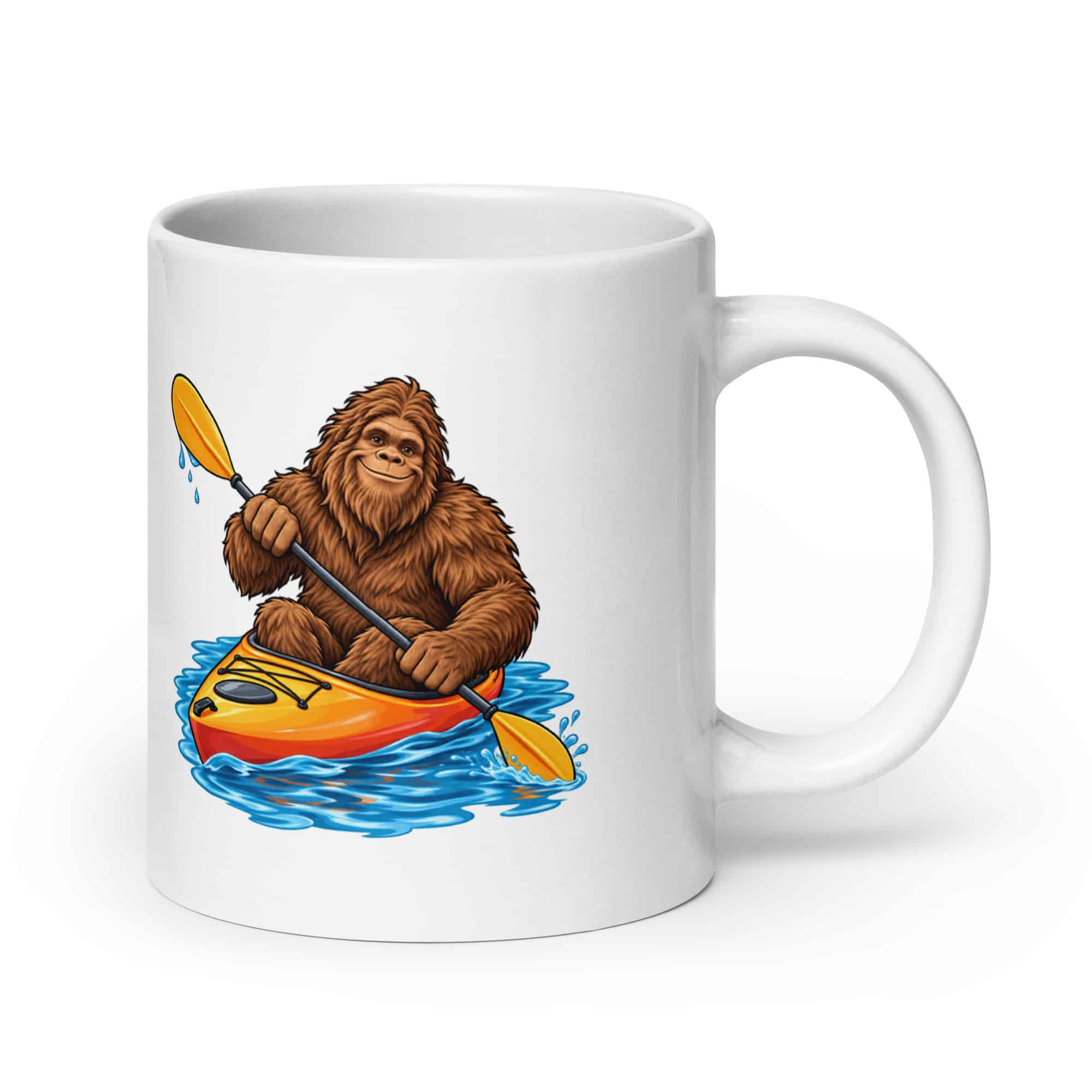 Bigfoot Kayak Adventure White Ceramic Coffee Mug