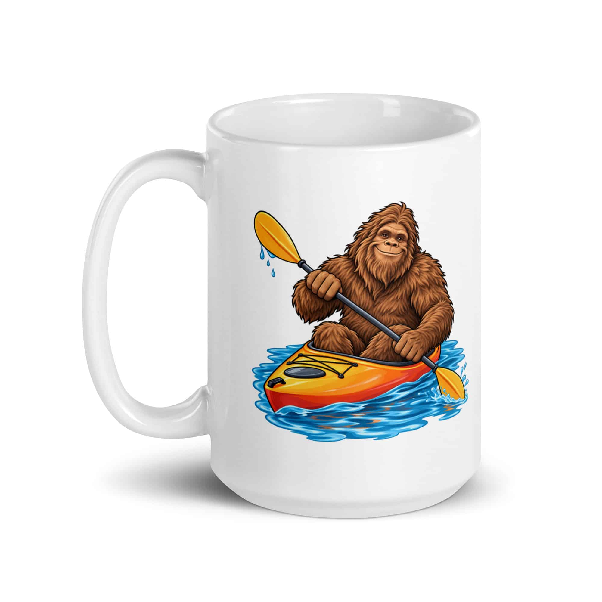 Bigfoot Kayak Adventure White Ceramic Coffee Mug