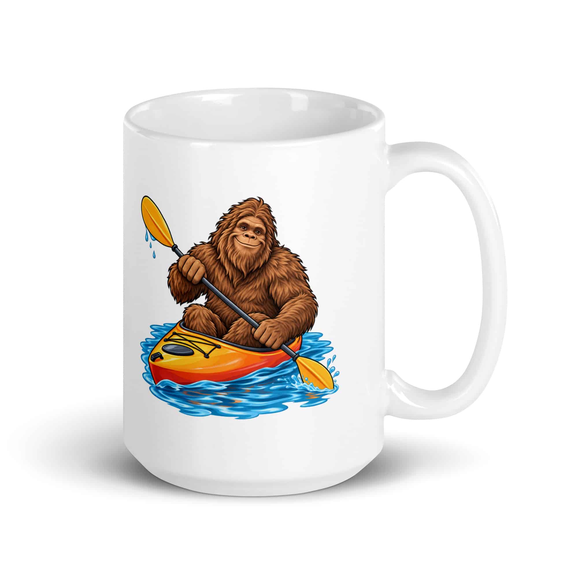 Bigfoot Kayak Adventure White Ceramic Coffee Mug