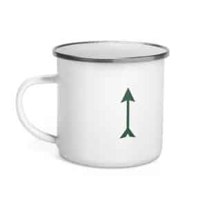 11 Longbow Arrow Forest Green Enamel Camp Mug - 12 oz - Left
