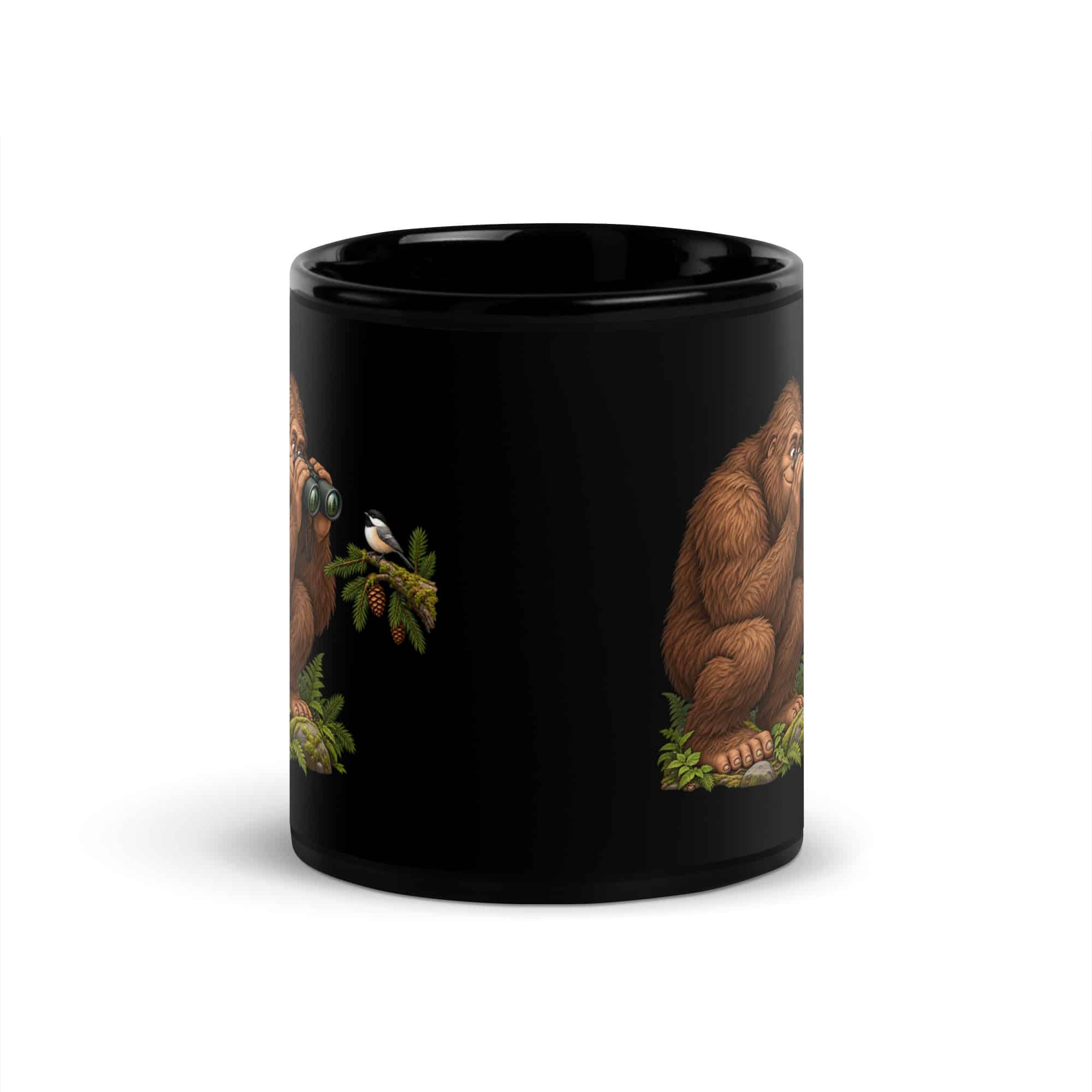 Birdwatching Bigfoot Black Mug