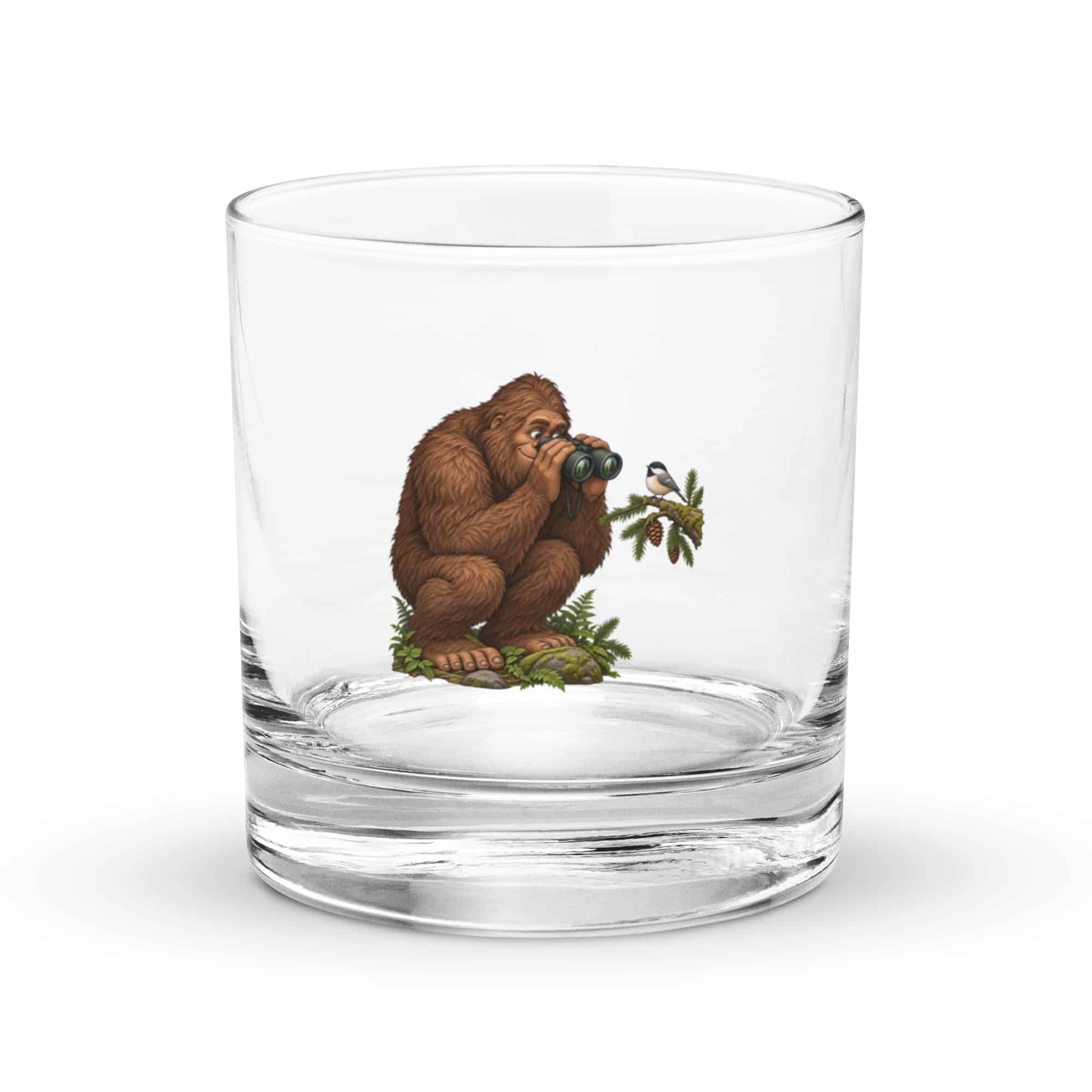 Bigfoot Birdwatcher Rocks Glass