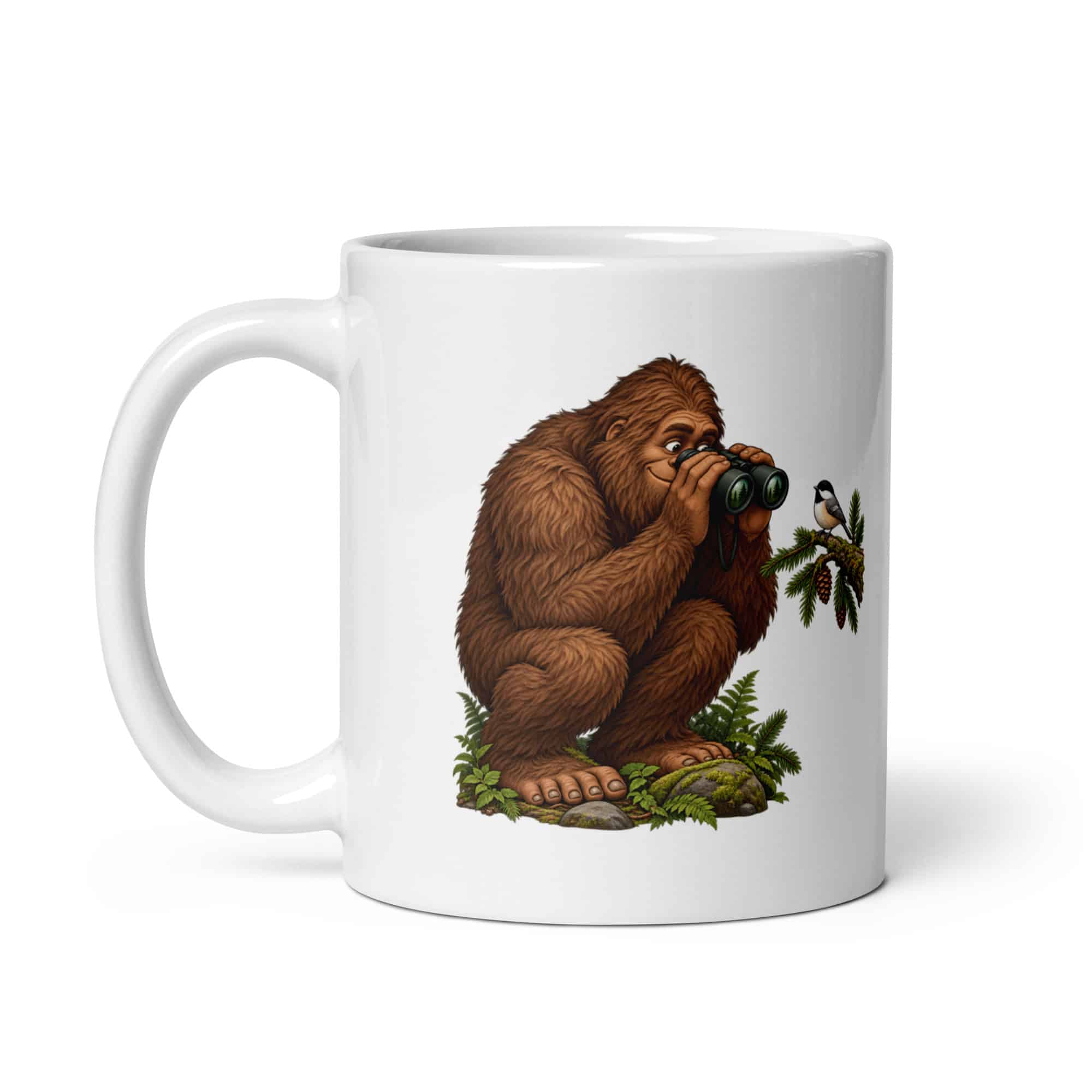 Bigfoot Birdwatching White Ceramic Coffee Mug