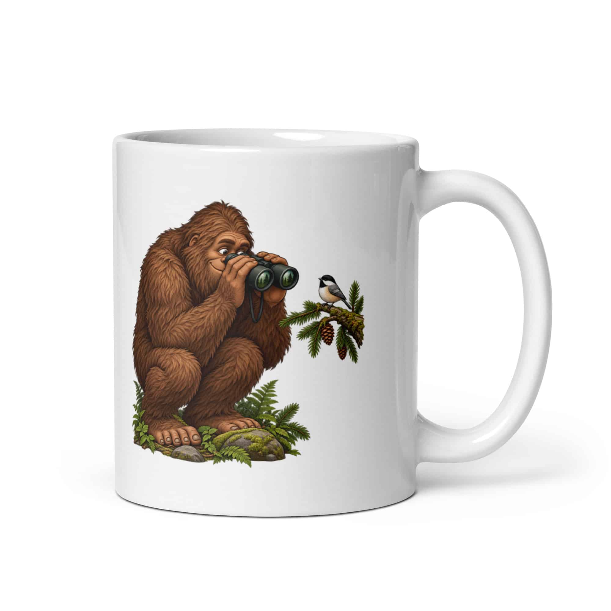 Bigfoot Birdwatching White Ceramic Coffee Mug