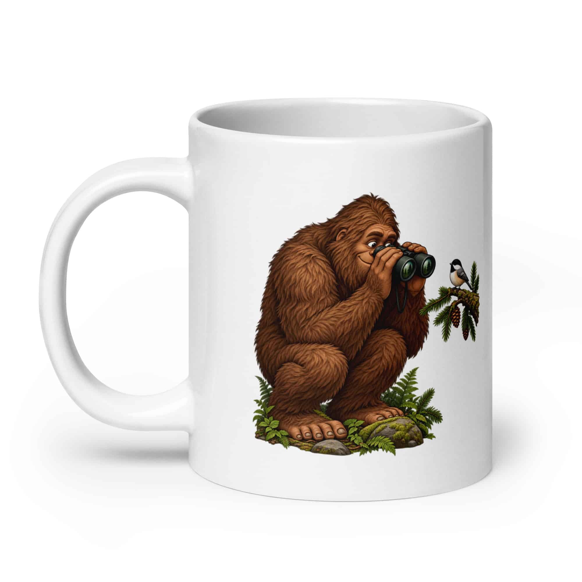 Bigfoot Birdwatching White Ceramic Coffee Mug
