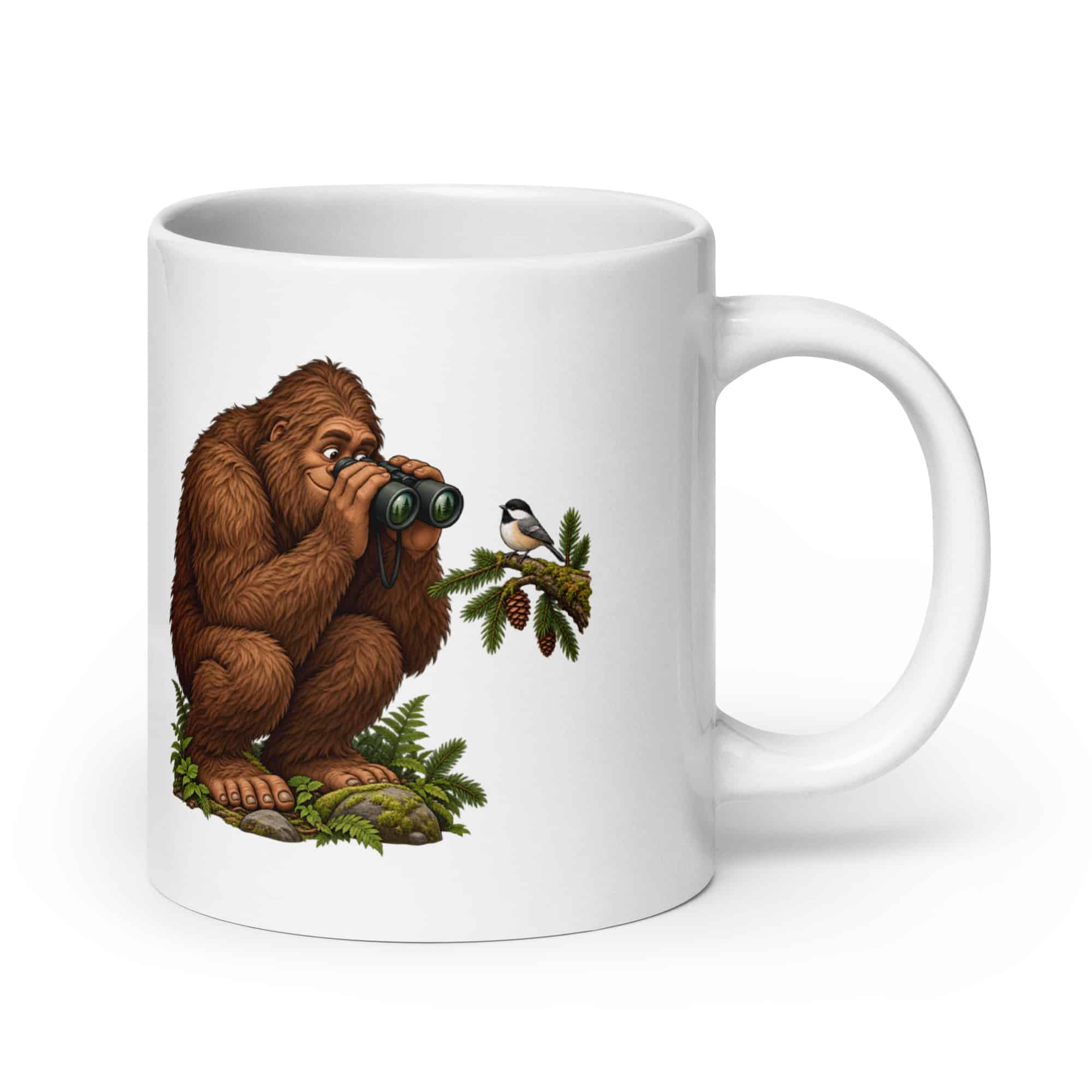 Bigfoot Birdwatching White Ceramic Coffee Mug