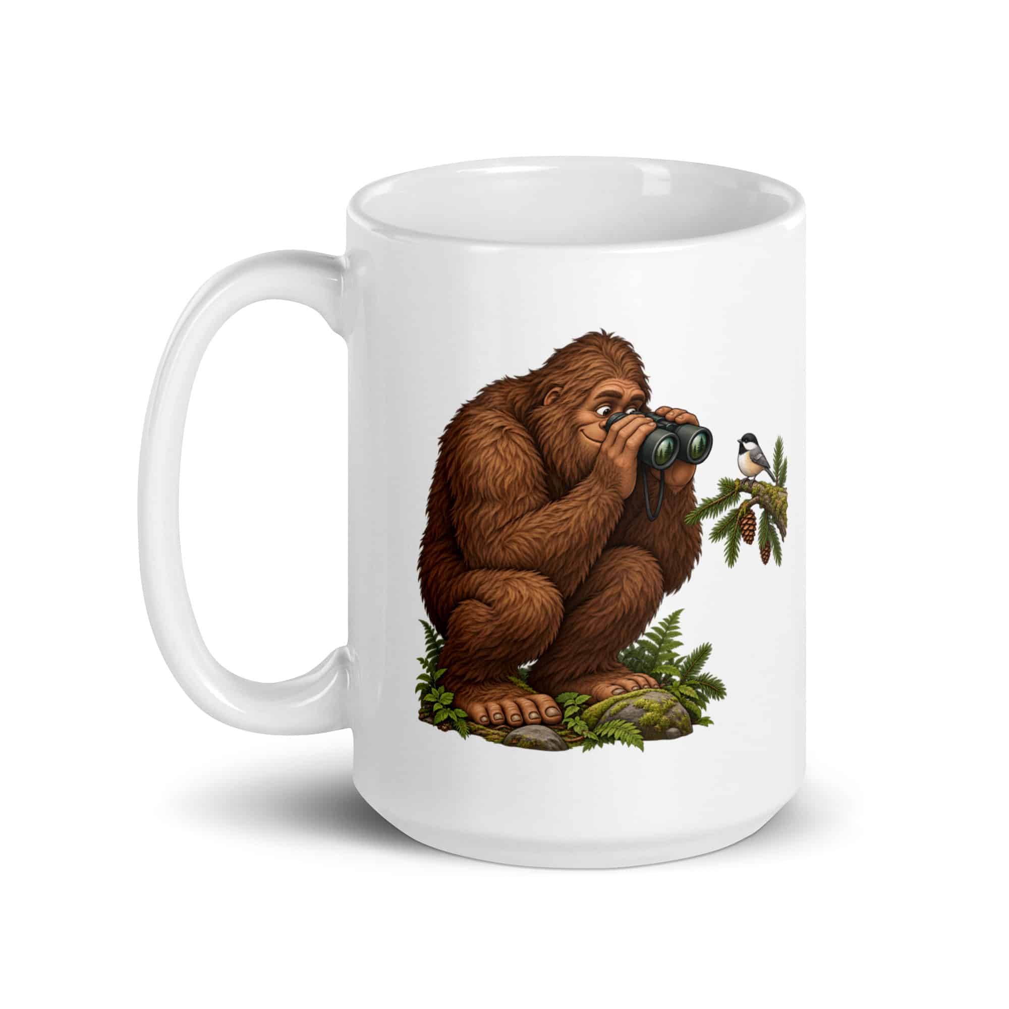 Bigfoot Birdwatching White Ceramic Coffee Mug